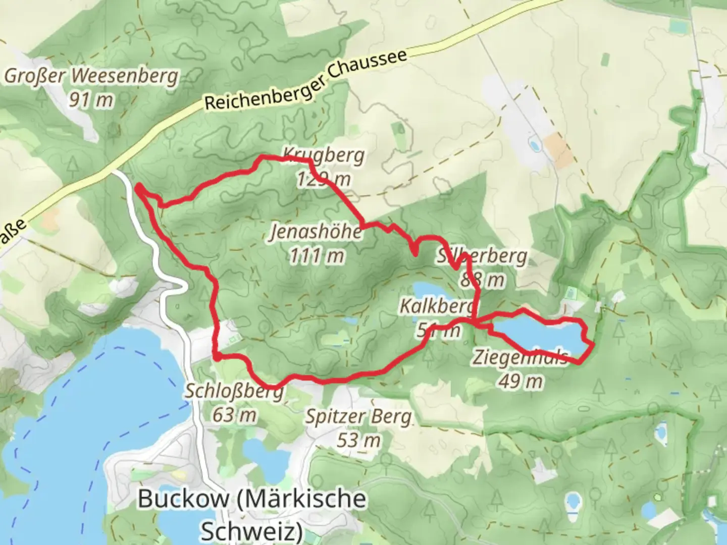 An image depicting the trail Großer Tornowsee via Gelber Balken and its surrounding area.