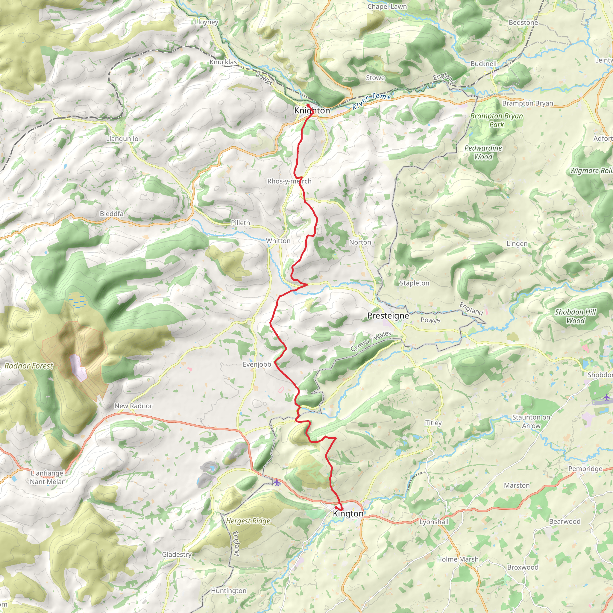 Kington to Knighton Walk mobile static map