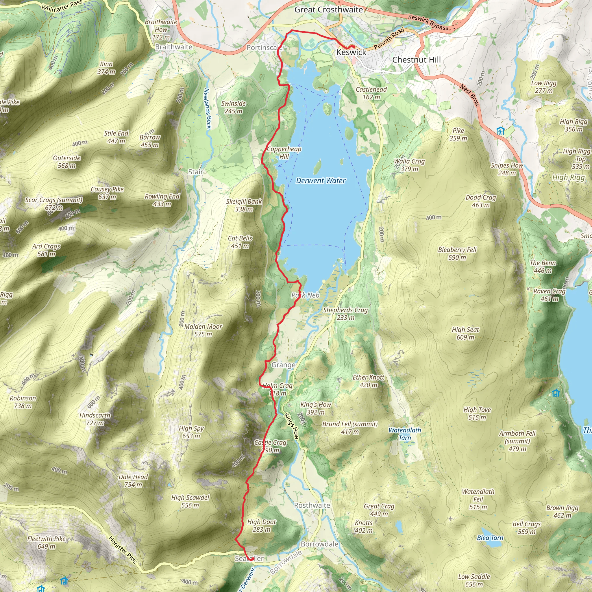 Seatoller to Keswick Walk mobile static map