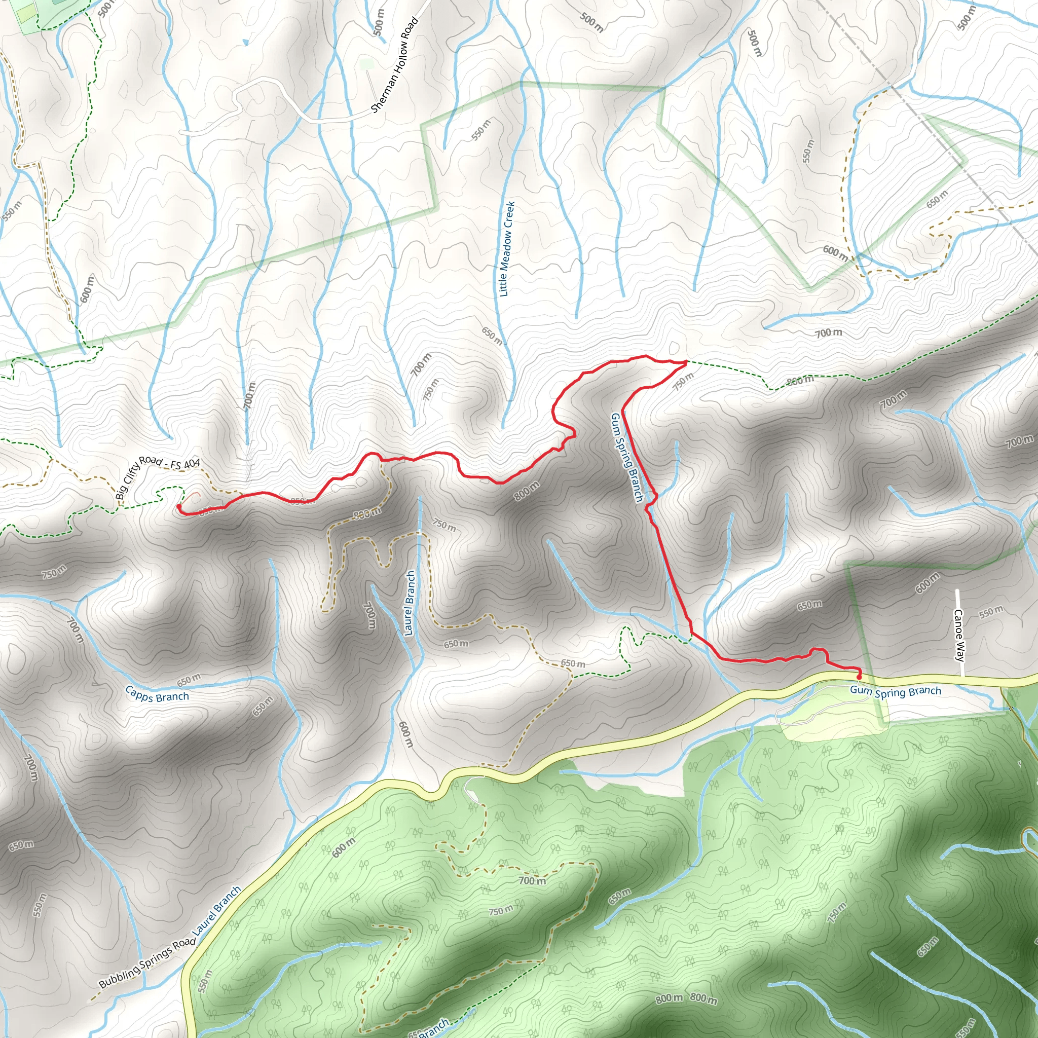 Gum Springs and Meadow Creek Mountain Trail mobile static map
