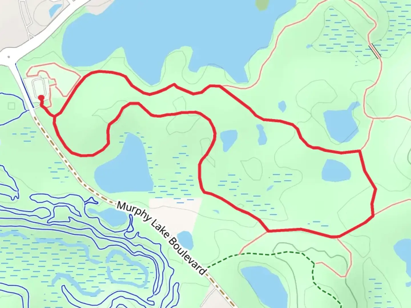 An image depicting the trail Hanrehan Lake South Loop and its surrounding area.