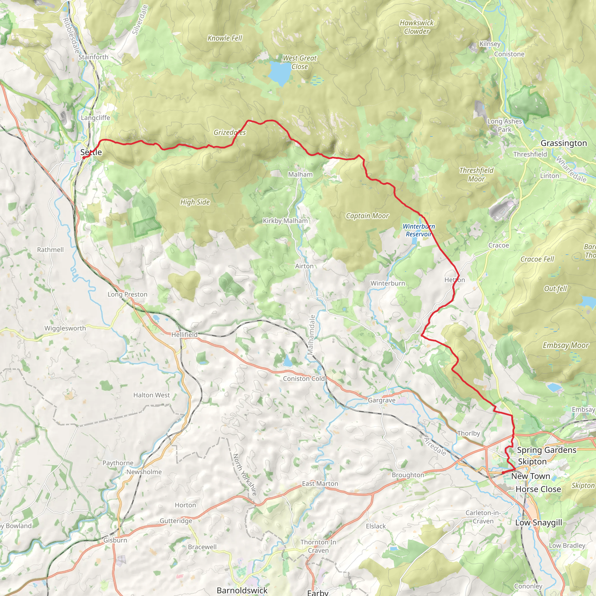 Skipton to Settle Walk via Winterburn Reservoir mobile static map