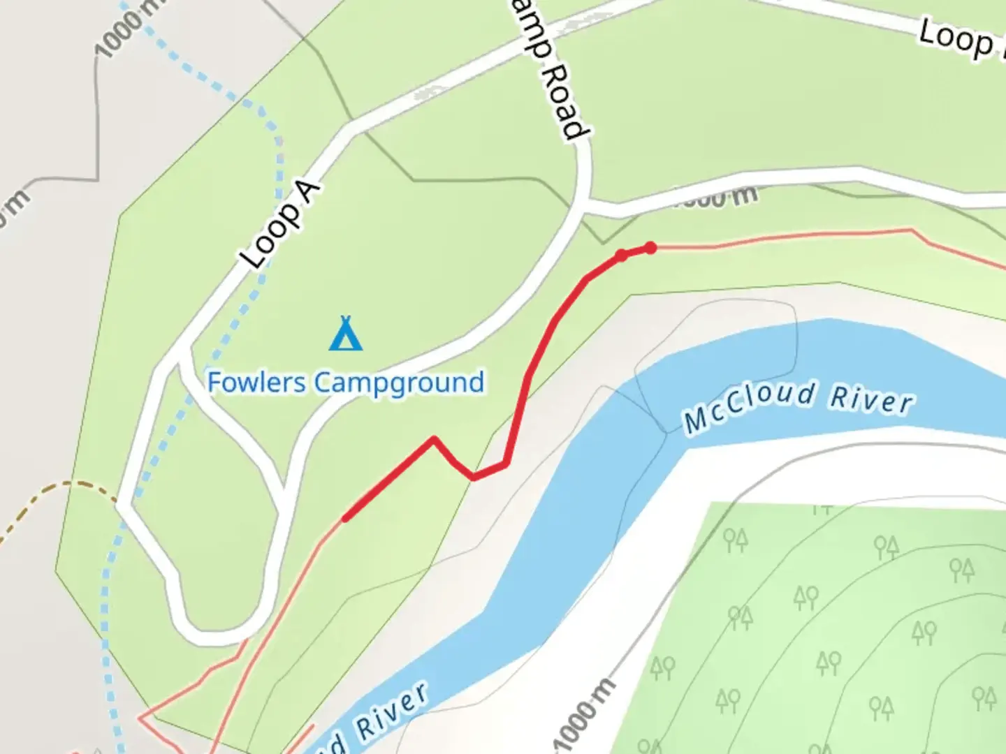 An image depicting the trail Fowlers Campground and its surrounding area.