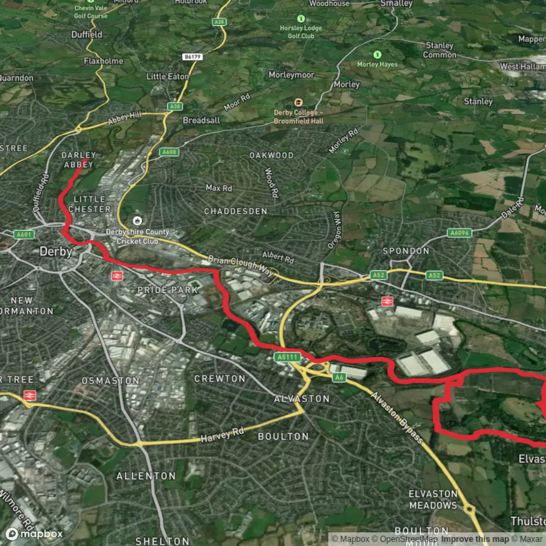 An image depicting the trail Darley Park and Elvaston Castle Country Park and its surrounding area.