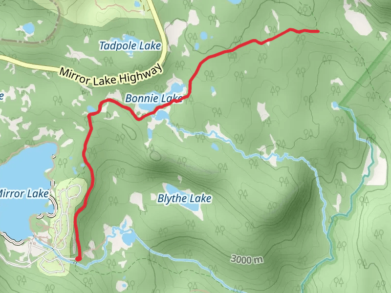 Bonnie Lake via Mirror Lake Trail mobile static map