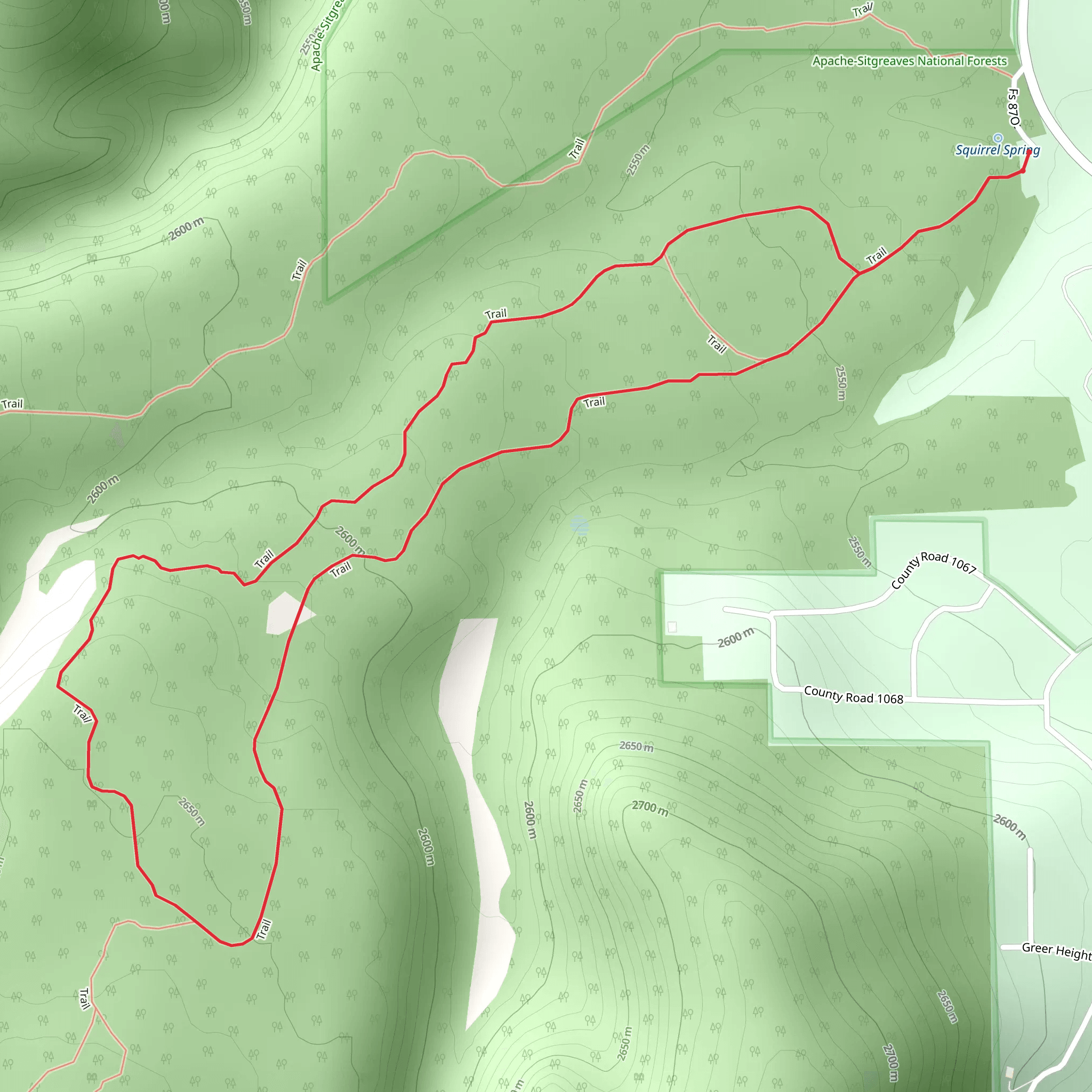 Squirrel Spring and Ponderosa Loop mobile static map