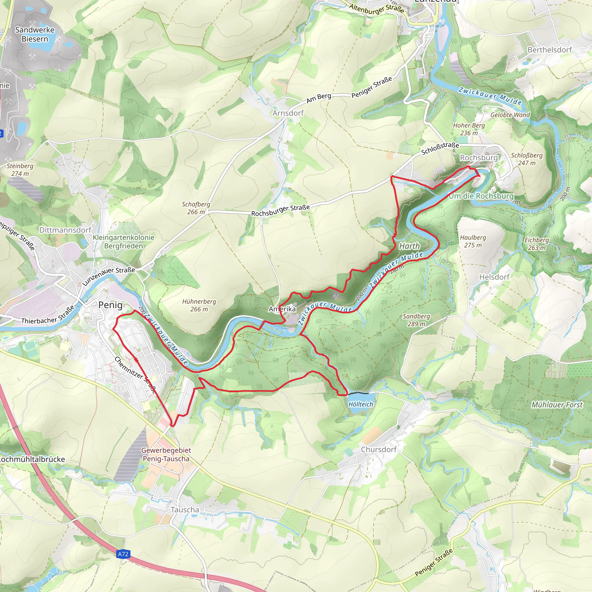 Höllteich and Zwickauer Mulde via Muldental Wanderweg and Thierbach - goehren mobile static map