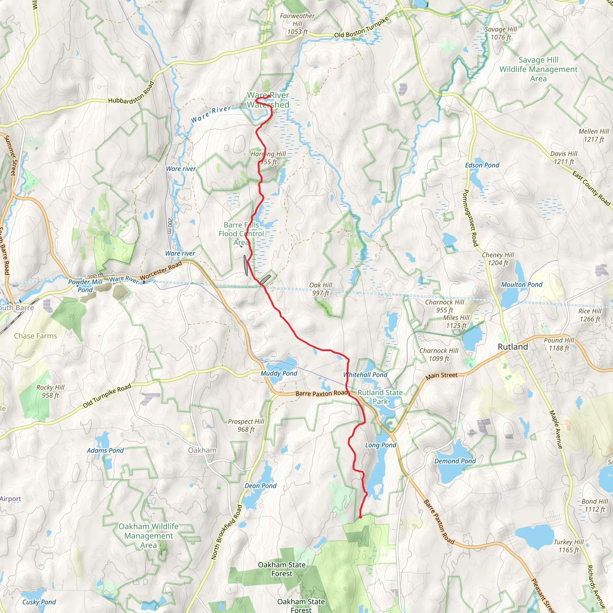 Long Pond to Ware River via Midstate Trail mobile static map