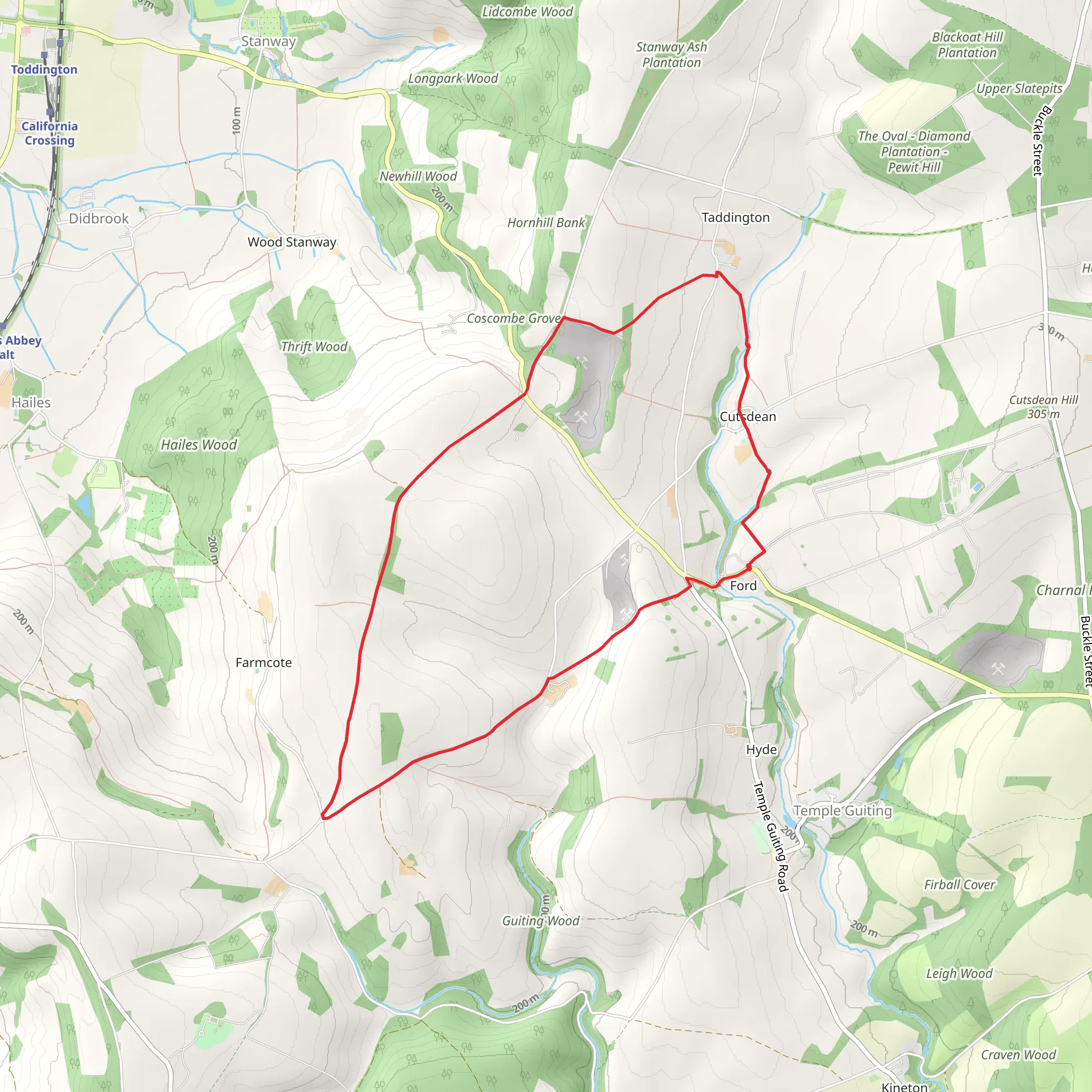 Carey's Covert and Taddington Loop mobile static map