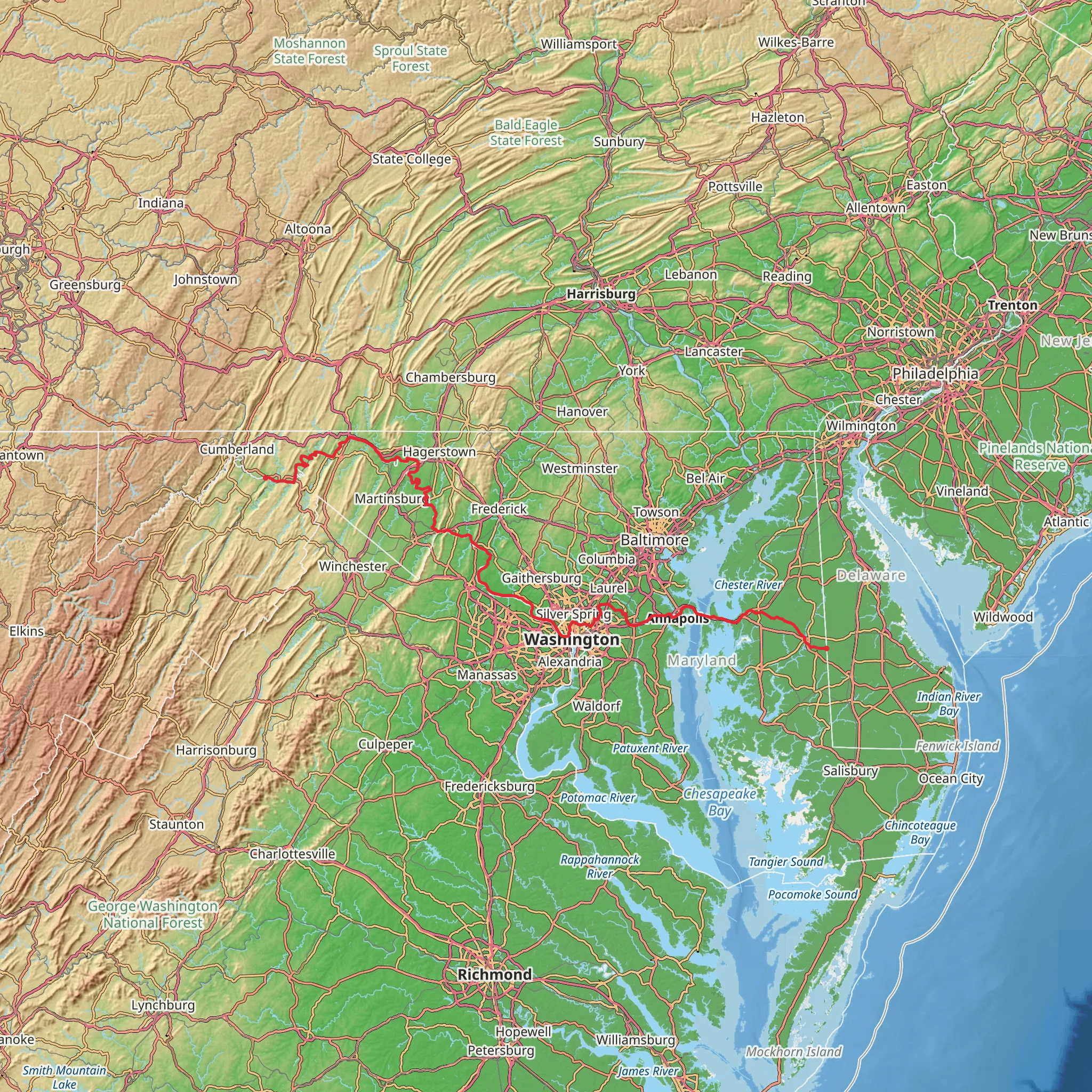 American Discovery Trail - Maryland and Washington DC mobile static map