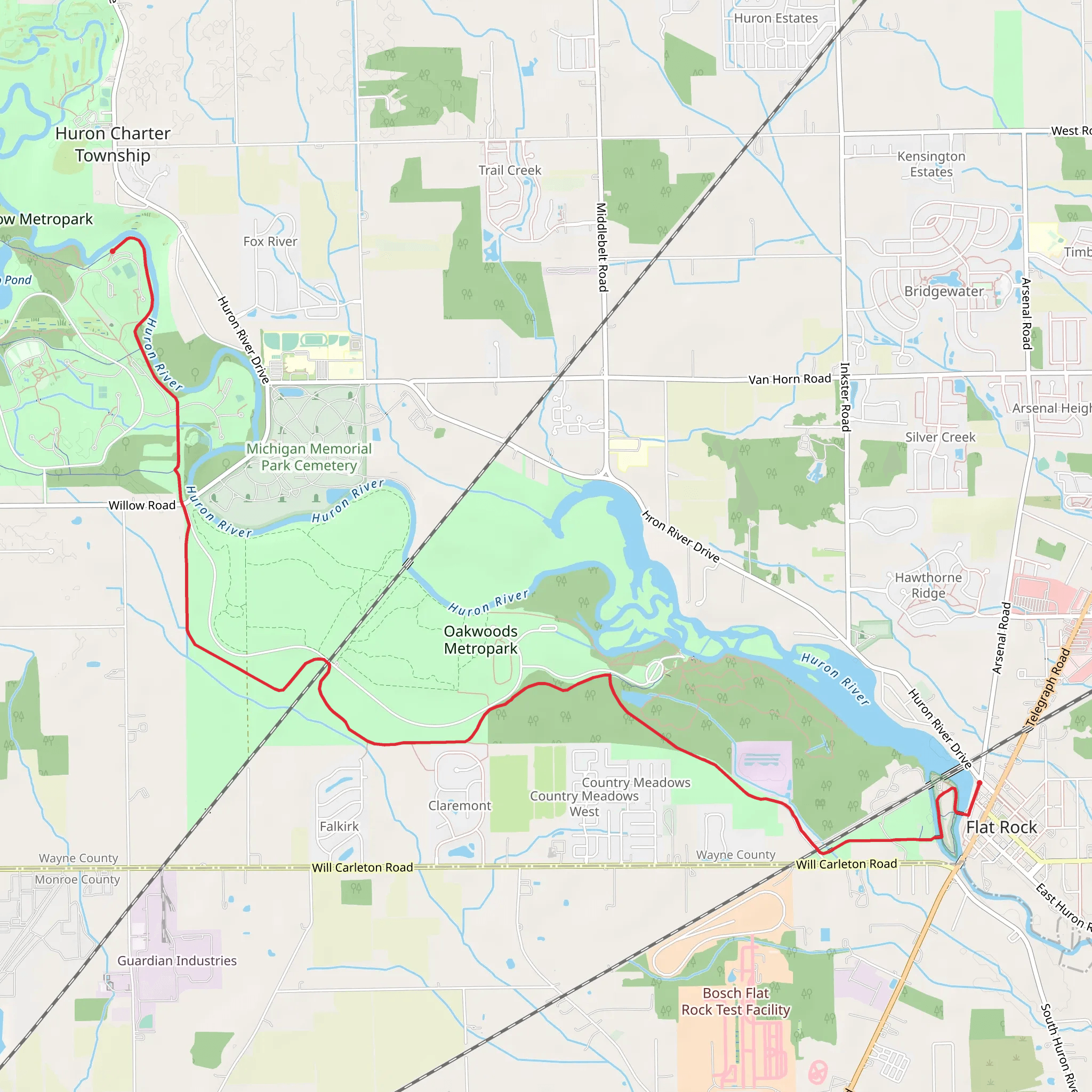 Lake Erie Metropark Connector and Willow Hike Trail mobile static map