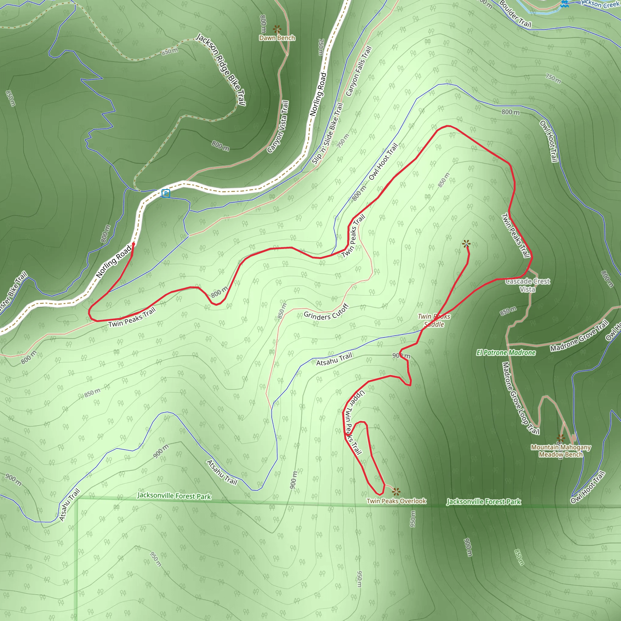 Twin Peaks Saddle and Twin Peaks Trail mobile static map