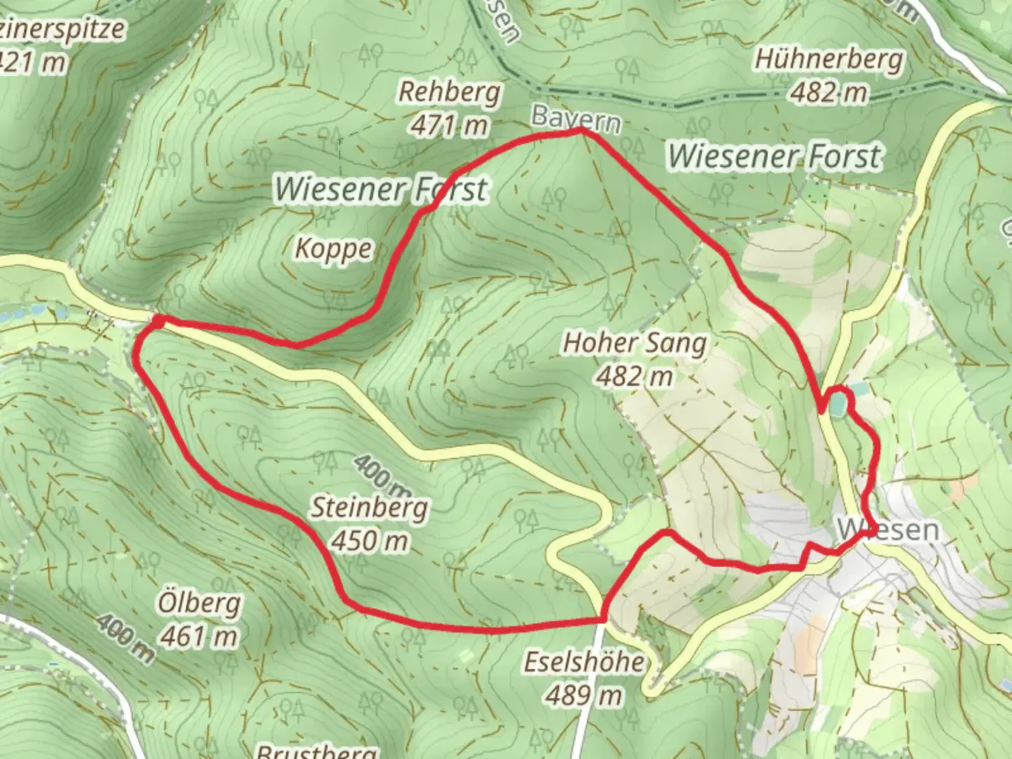 An image depicting the trail Schwarzer Keiler Loop and its surrounding area.