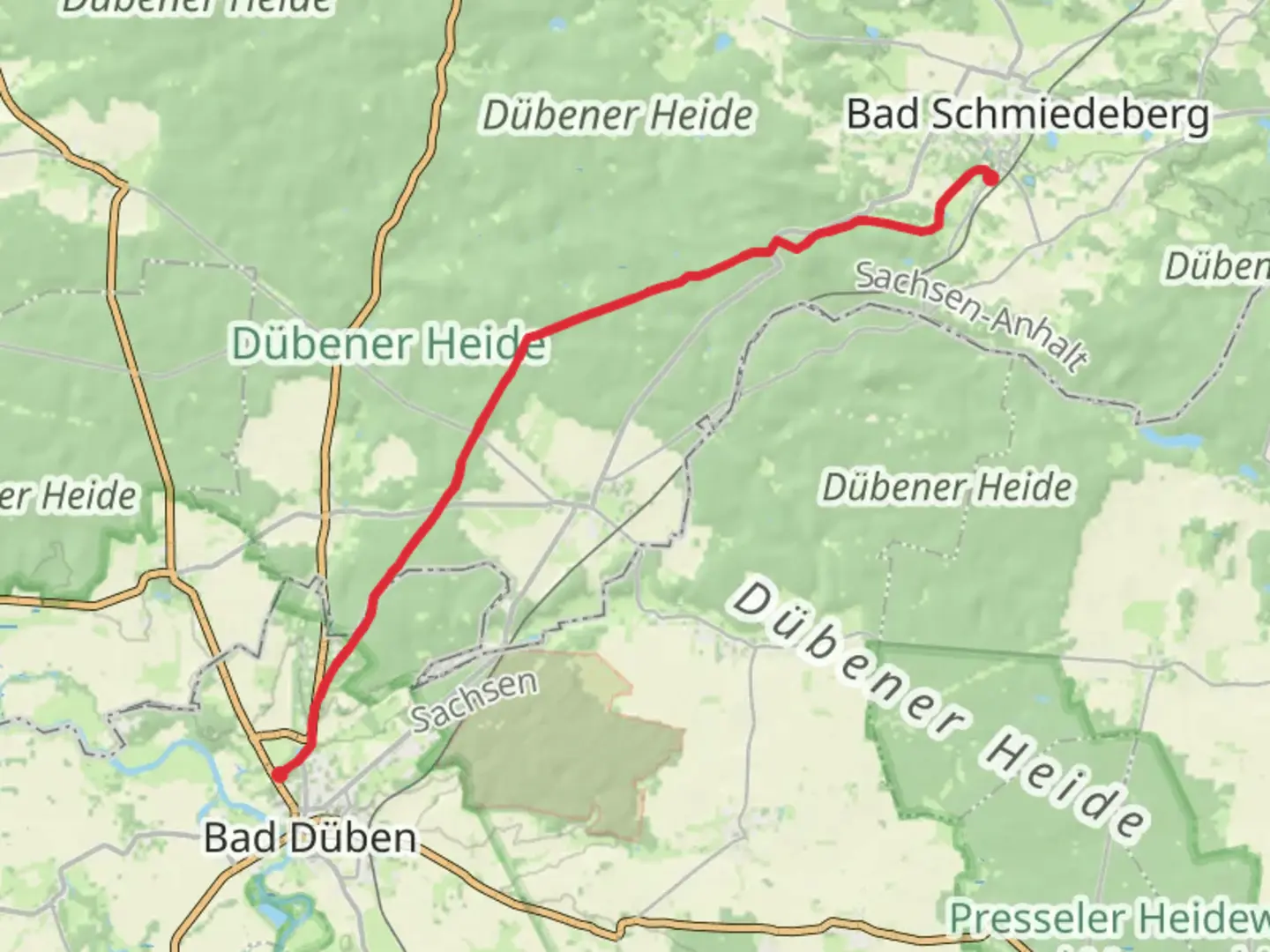 An image depicting the trail Bad Schmiedeberg to Bad Duben Walk via Dubener Heide and its surrounding area.