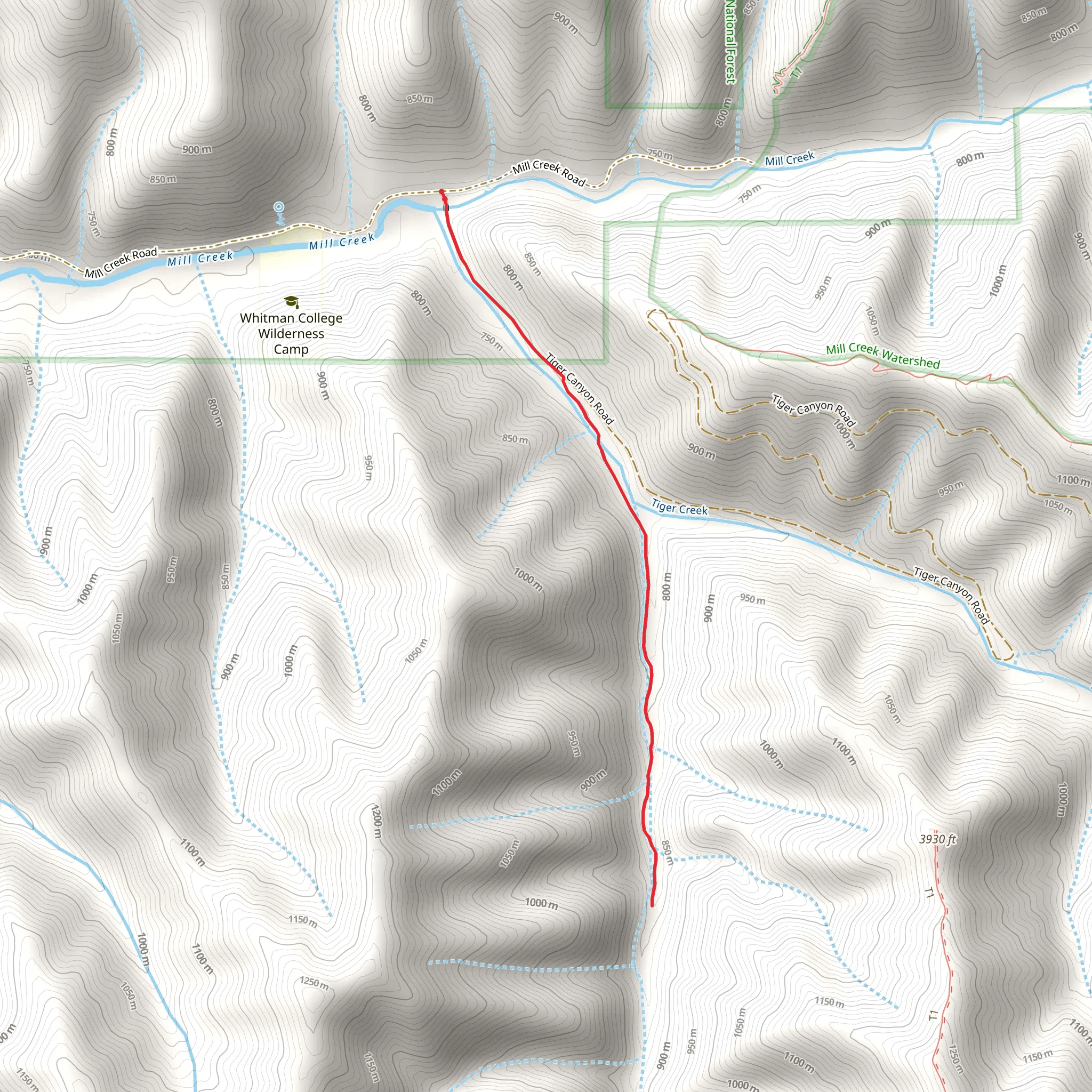 West Tiger Creek Trail mobile static map