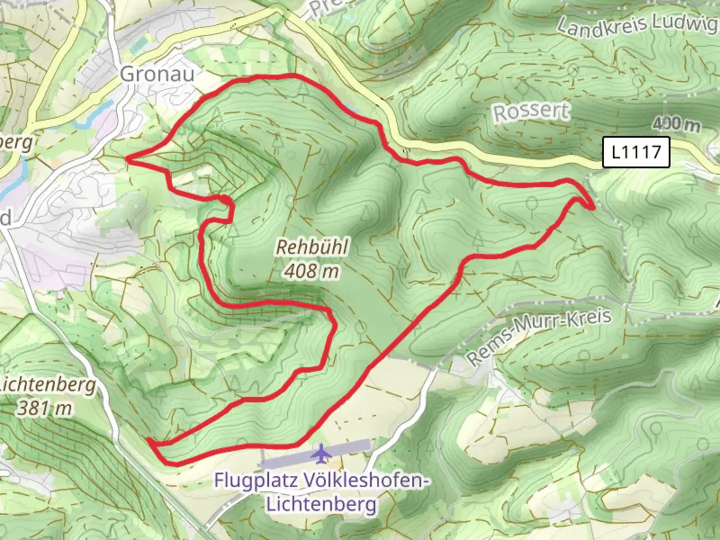 An image depicting the trail Zwischen Burgen and Nebenlinie des SAV and its surrounding area.
