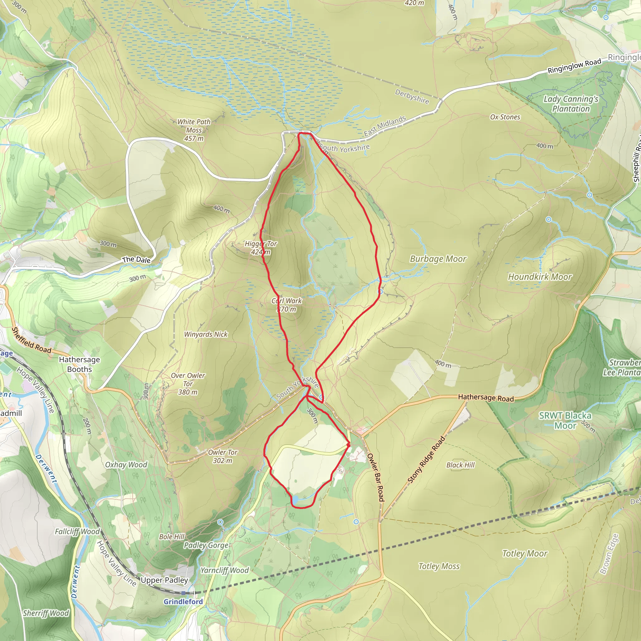 Higger Tor and Burbage Rocks from Longshaw mobile static map