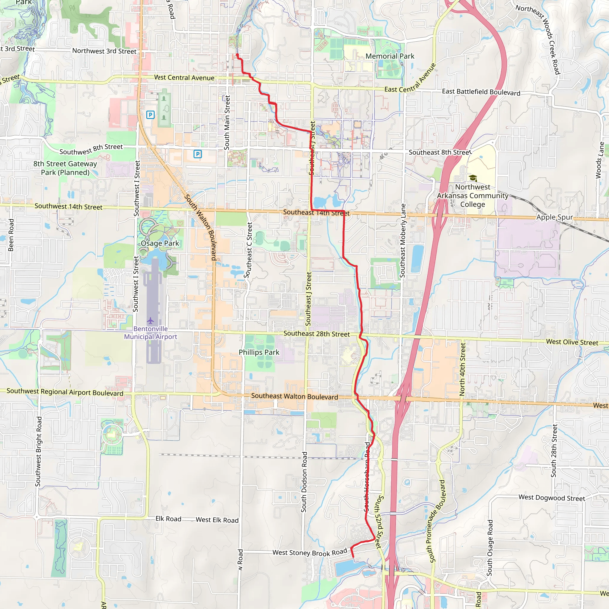 Razorback Regional Greenway Out and Back mobile static map
