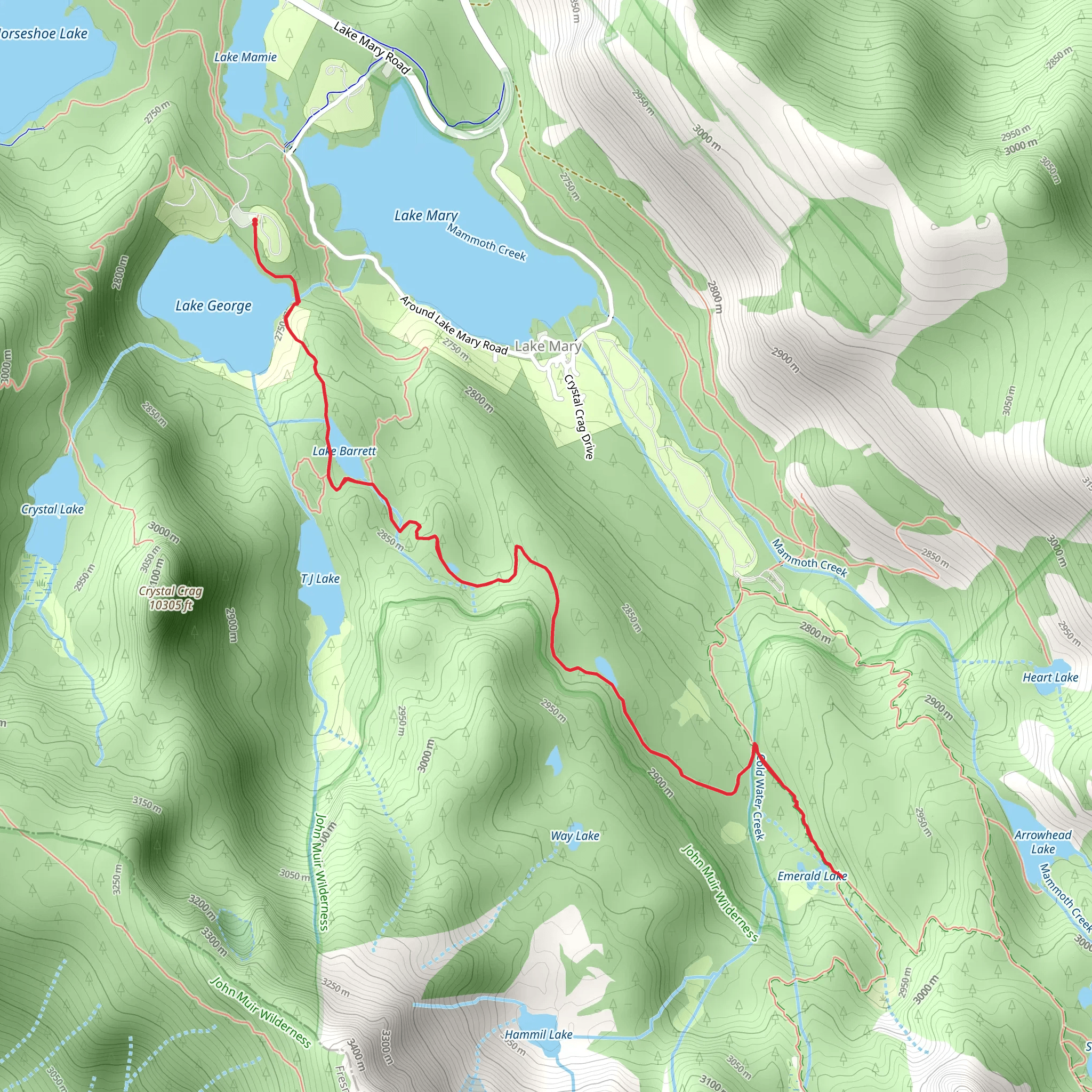 Lake George to Emerald Lake via Coldwater Campground Trail mobile static map