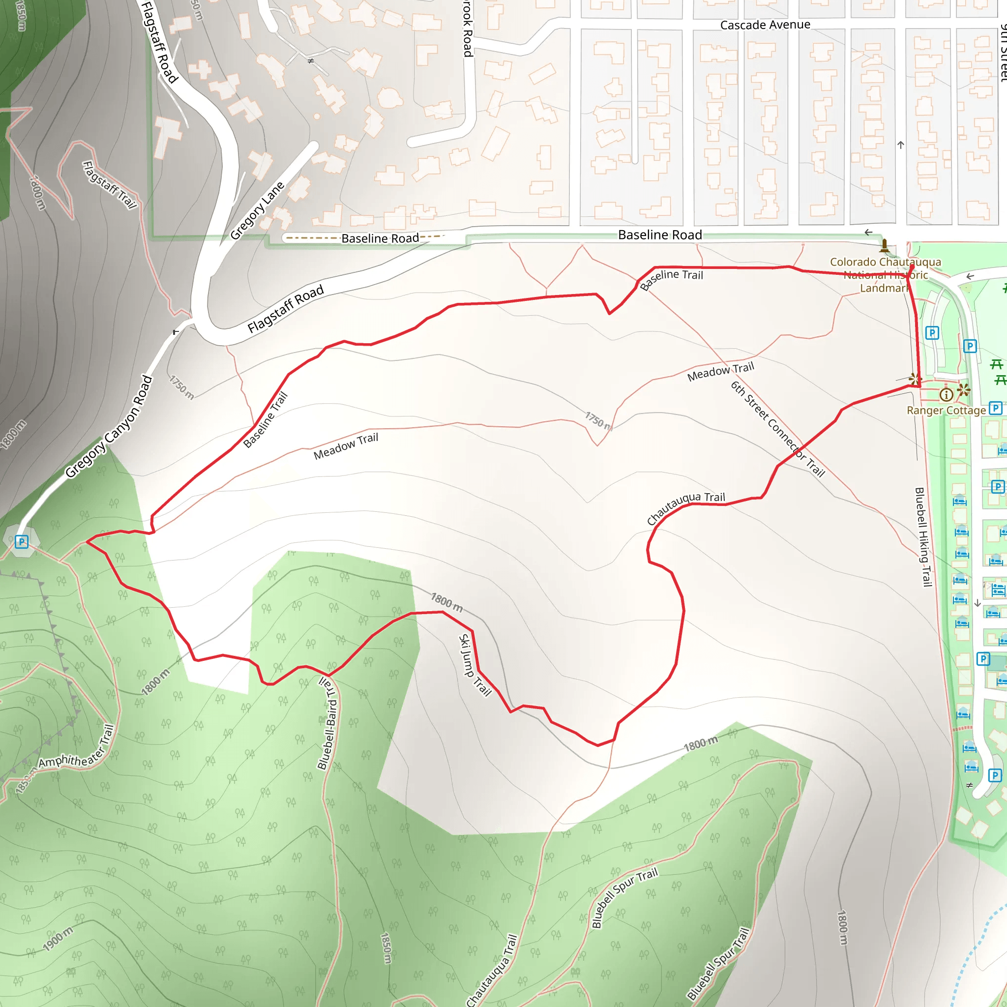 Baseline Trail and Chautauqua Trail Loop mobile static map