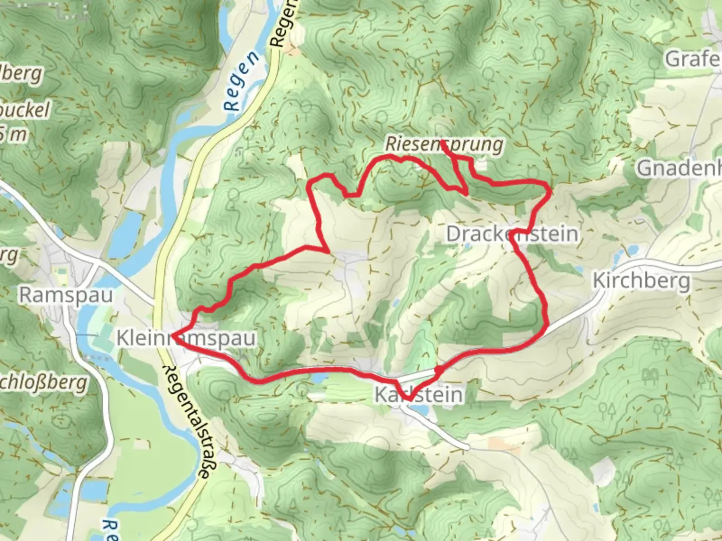An image depicting the trail Schloss Karlstein, Frauenberg and Kleinramspau Loop and its surrounding area.