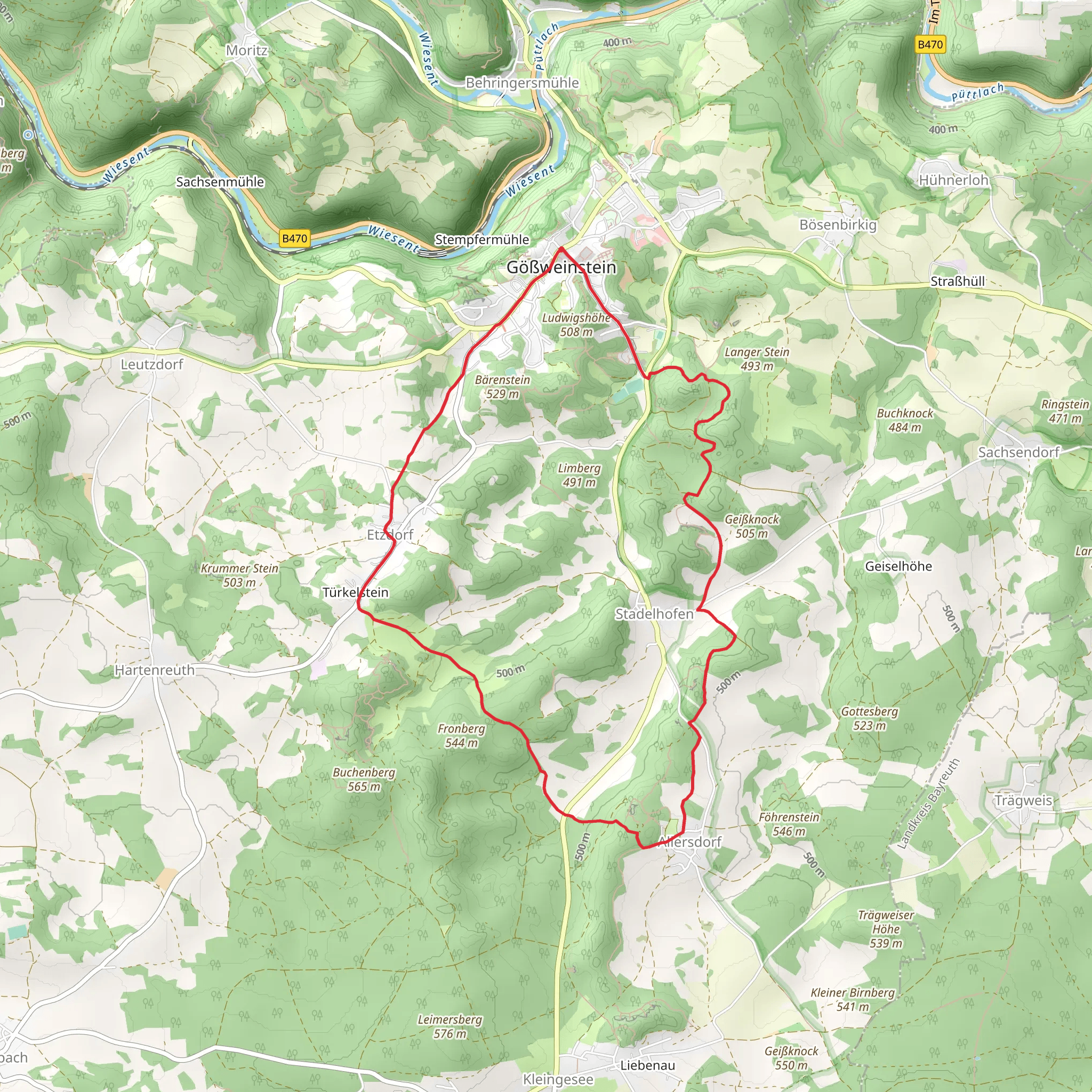 Waldlehrpfad and Rundwanderweg Goessweinstein Foerstelstein mobile static map
