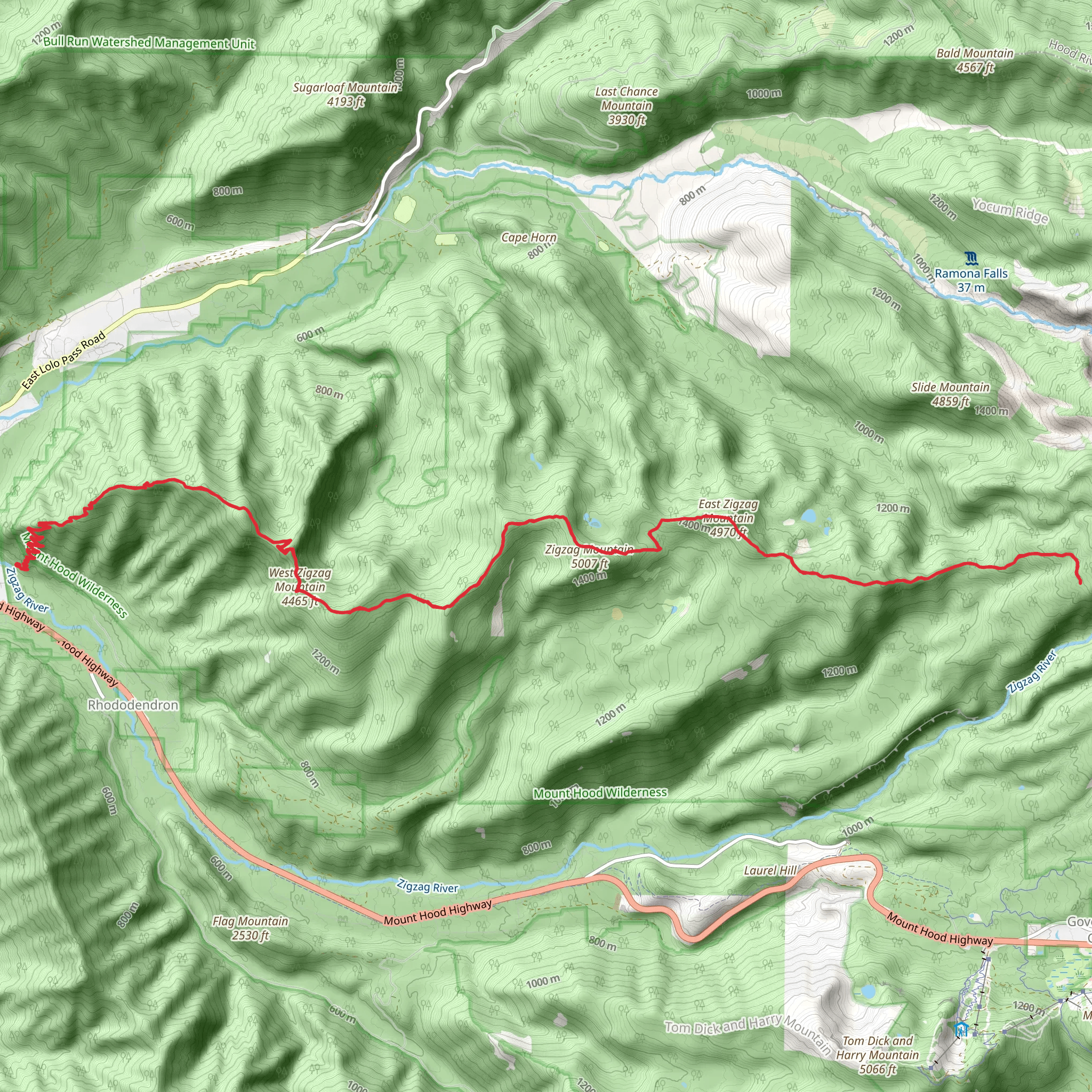 Zigzag Mountain Trail mobile static map
