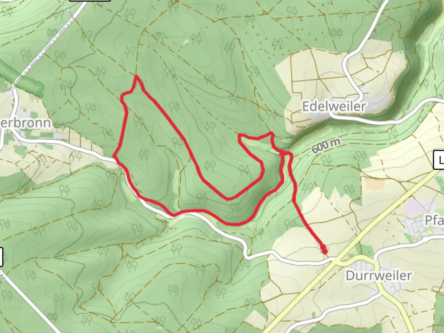 An image depicting the trail Weiler Wald Loop and its surrounding area.