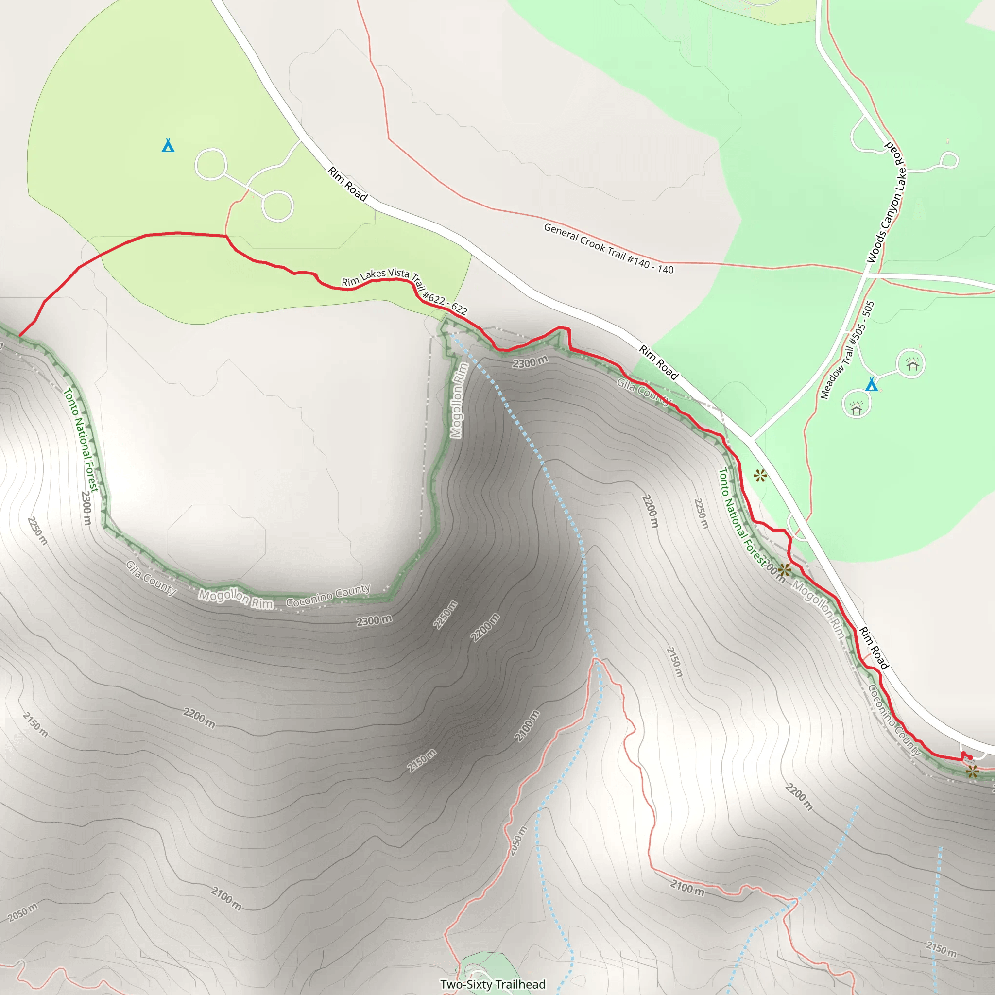 Rim Lakes Vista Trail from Rim Road mobile static map