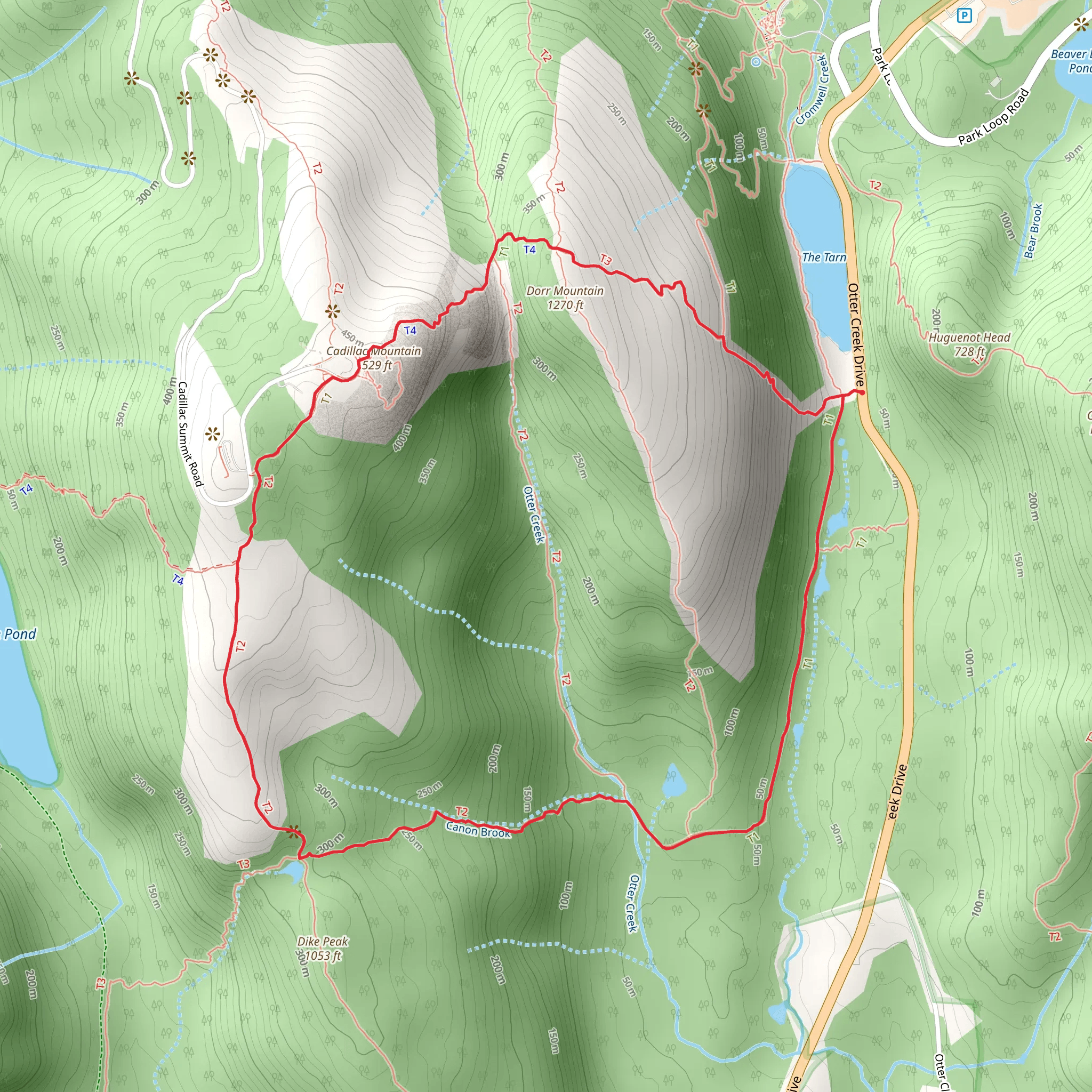 Cadillac and Dorr Mountain via Canon Brook Trail mobile static map