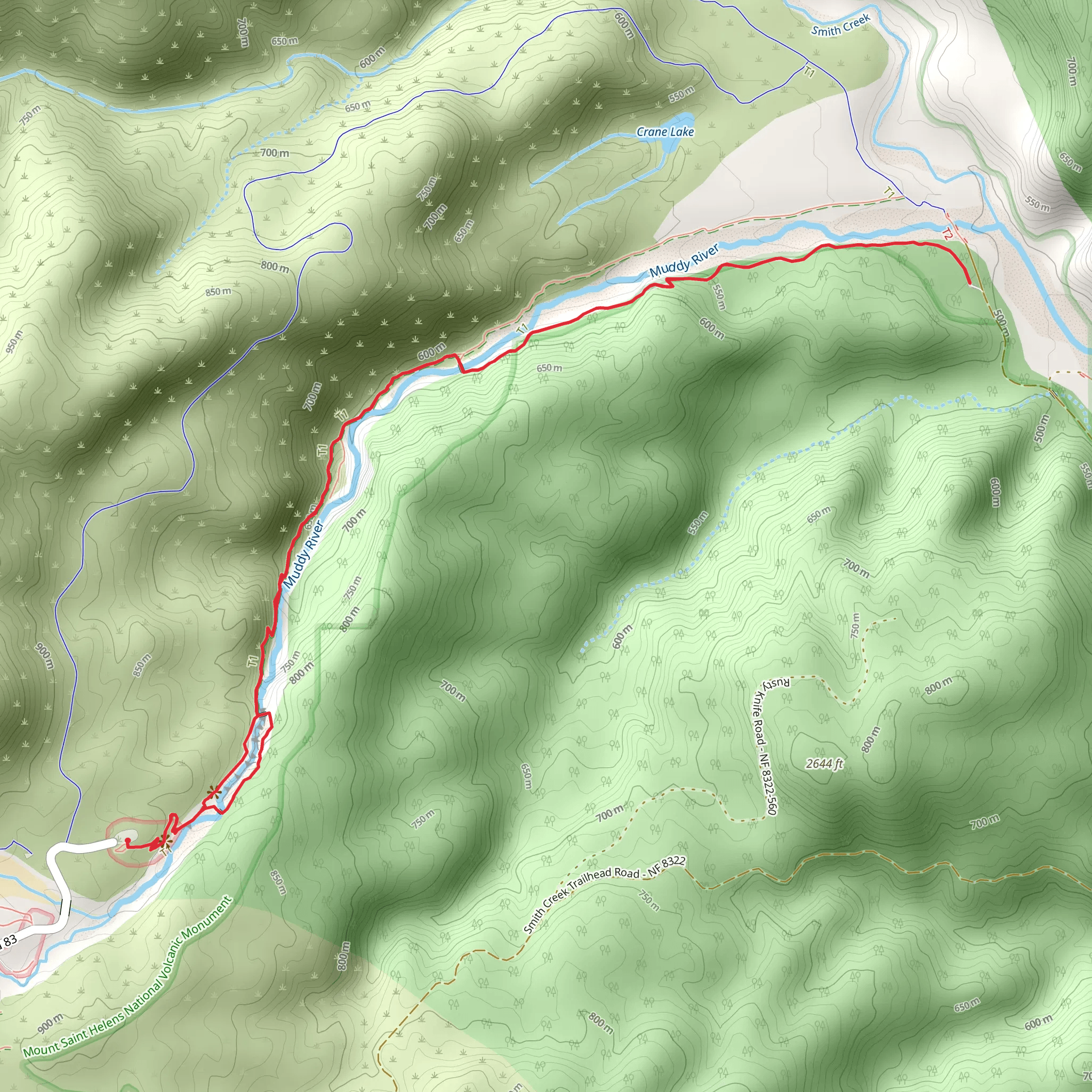 Lava Canyon Trail and Muddy River mobile static map