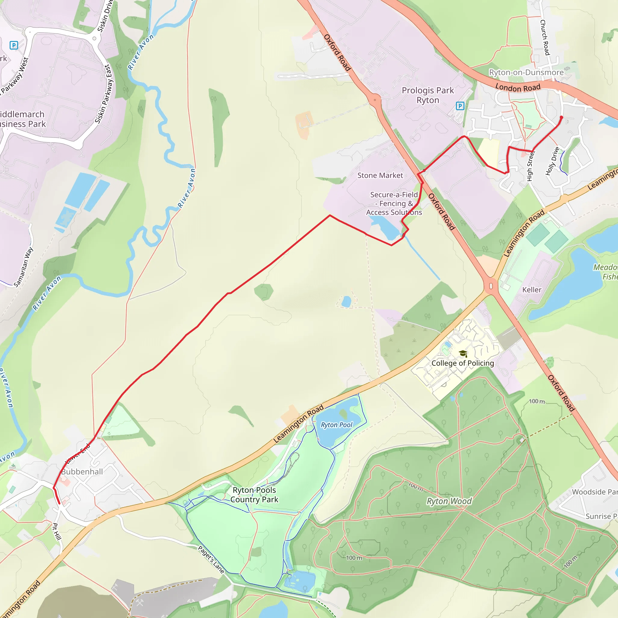 Ryton on Dunsmore via A Coventry Way mobile static map