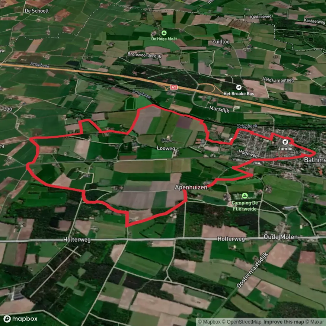 An image depicting the trail Schipbeekpad and Apenhuizerenk Weg Loop and its surrounding area.