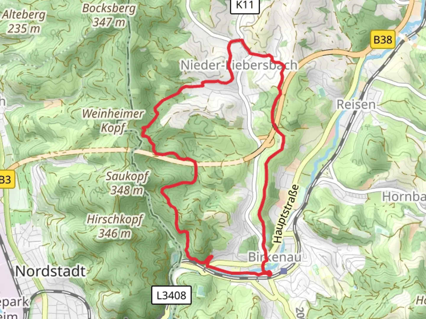 An image depicting the trail Nieder Liebersbach Loop and its surrounding area.