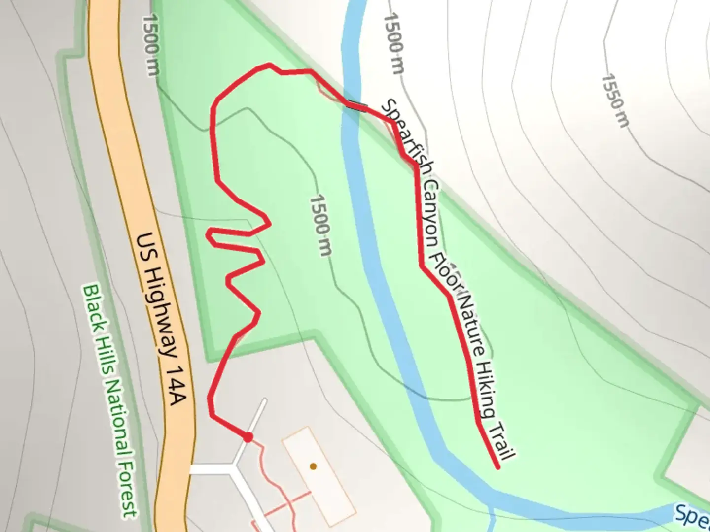 An image depicting the trail Spearfish Canyon Floor Nature Hiking Trail and its surrounding area.