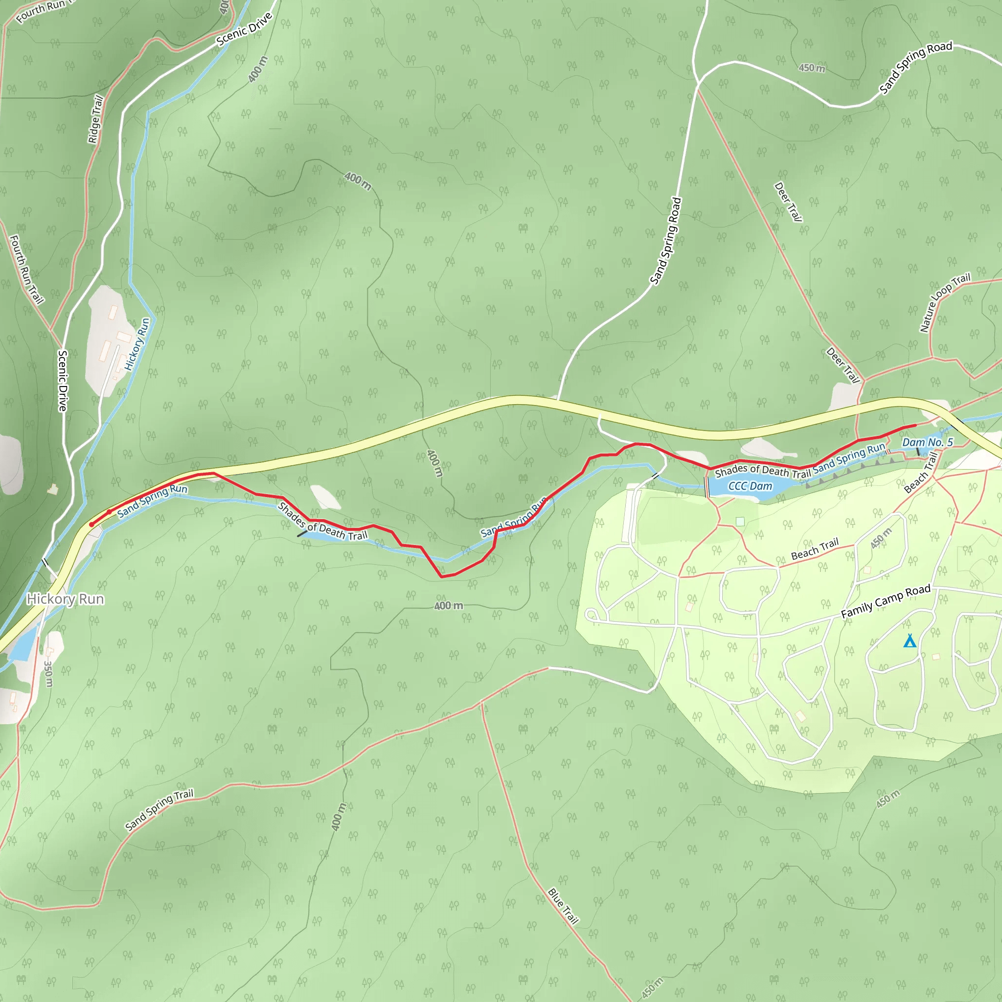 Shades of Death Trail via Sand Spring Run Creek mobile static map