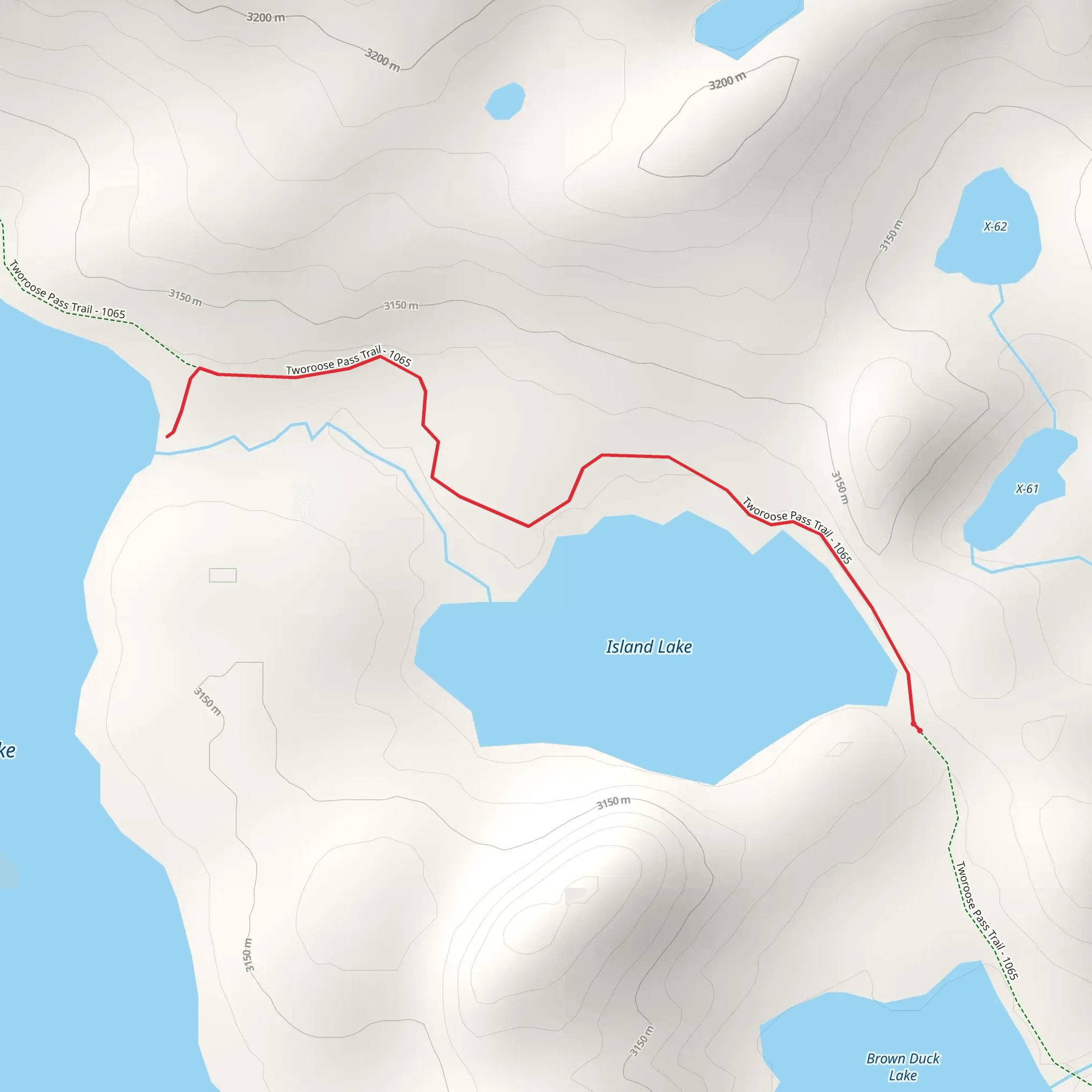 Island Lake and Kidney Lake via Tworoose Pass Trail mobile static map