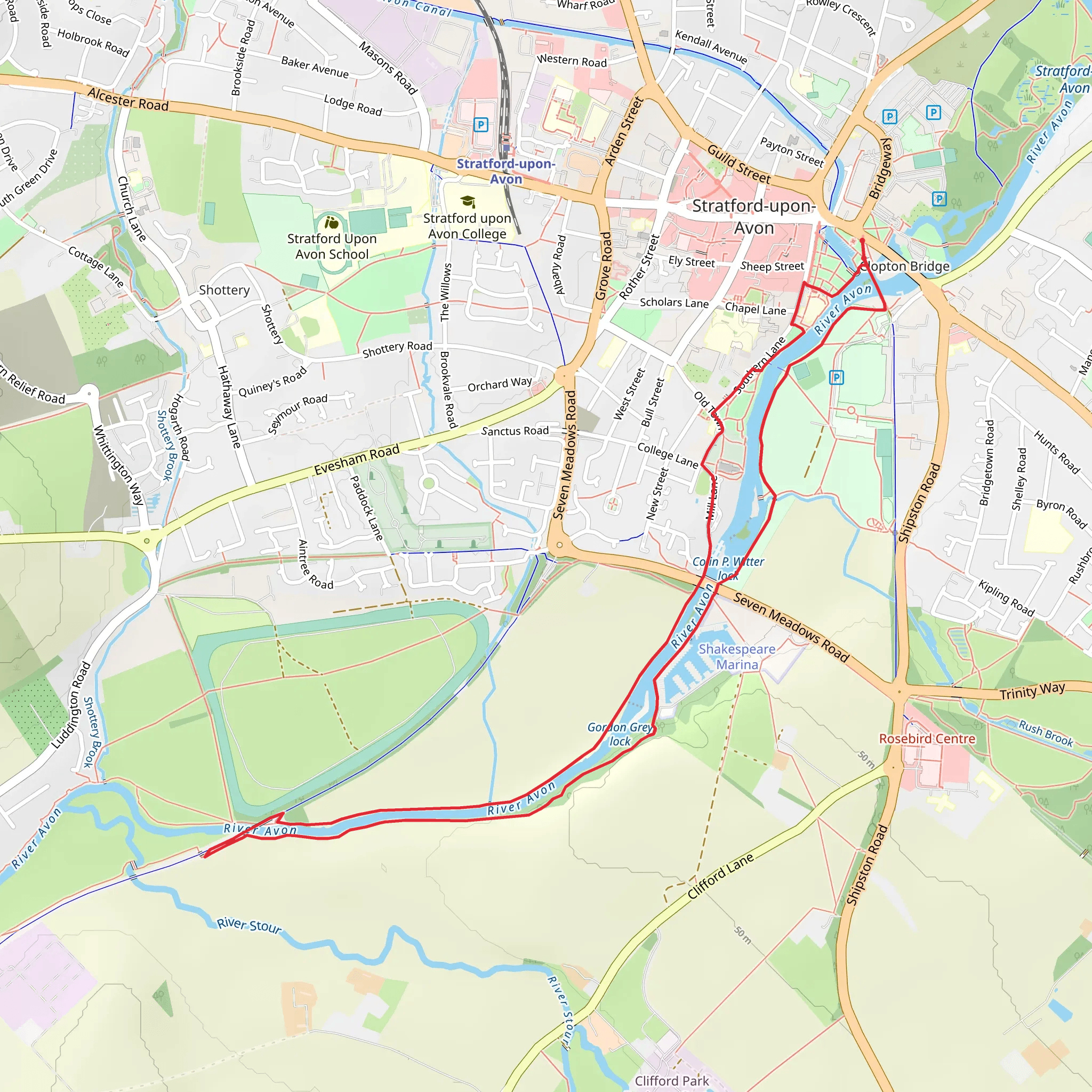 The River Avon from Stratford-upon-Avon mobile static map