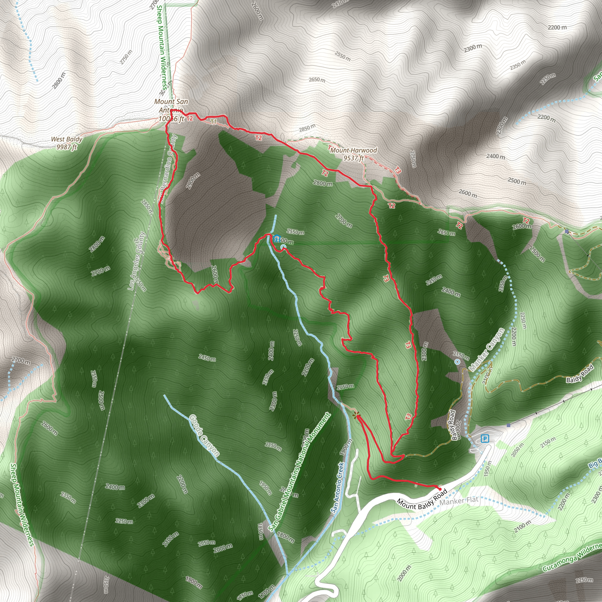 Baldy Bowl Trail and Devils Backbone Trail Loop mobile static map