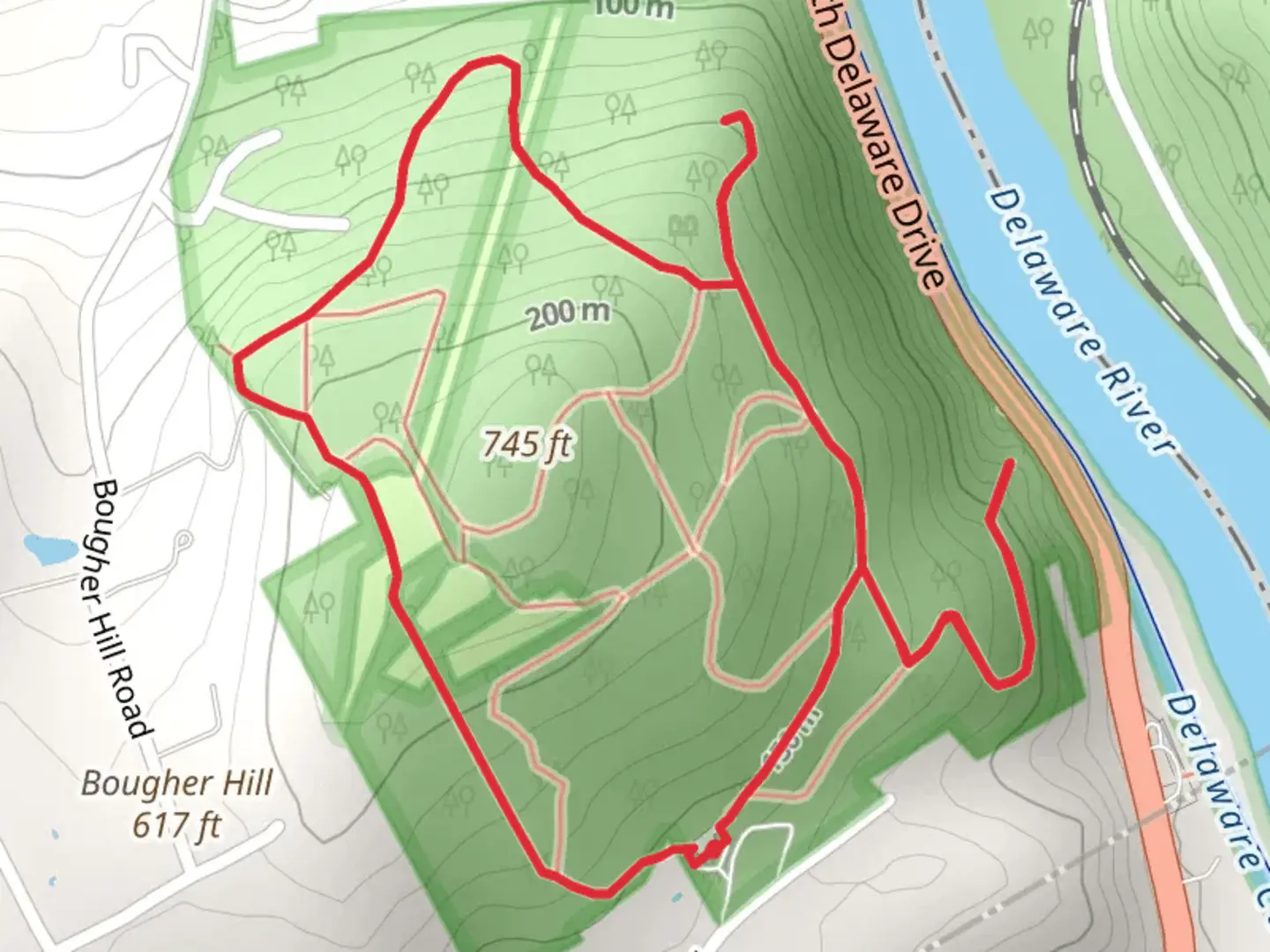 An image depicting the trail River Lookout and Bougher Hill Loop and its surrounding area.