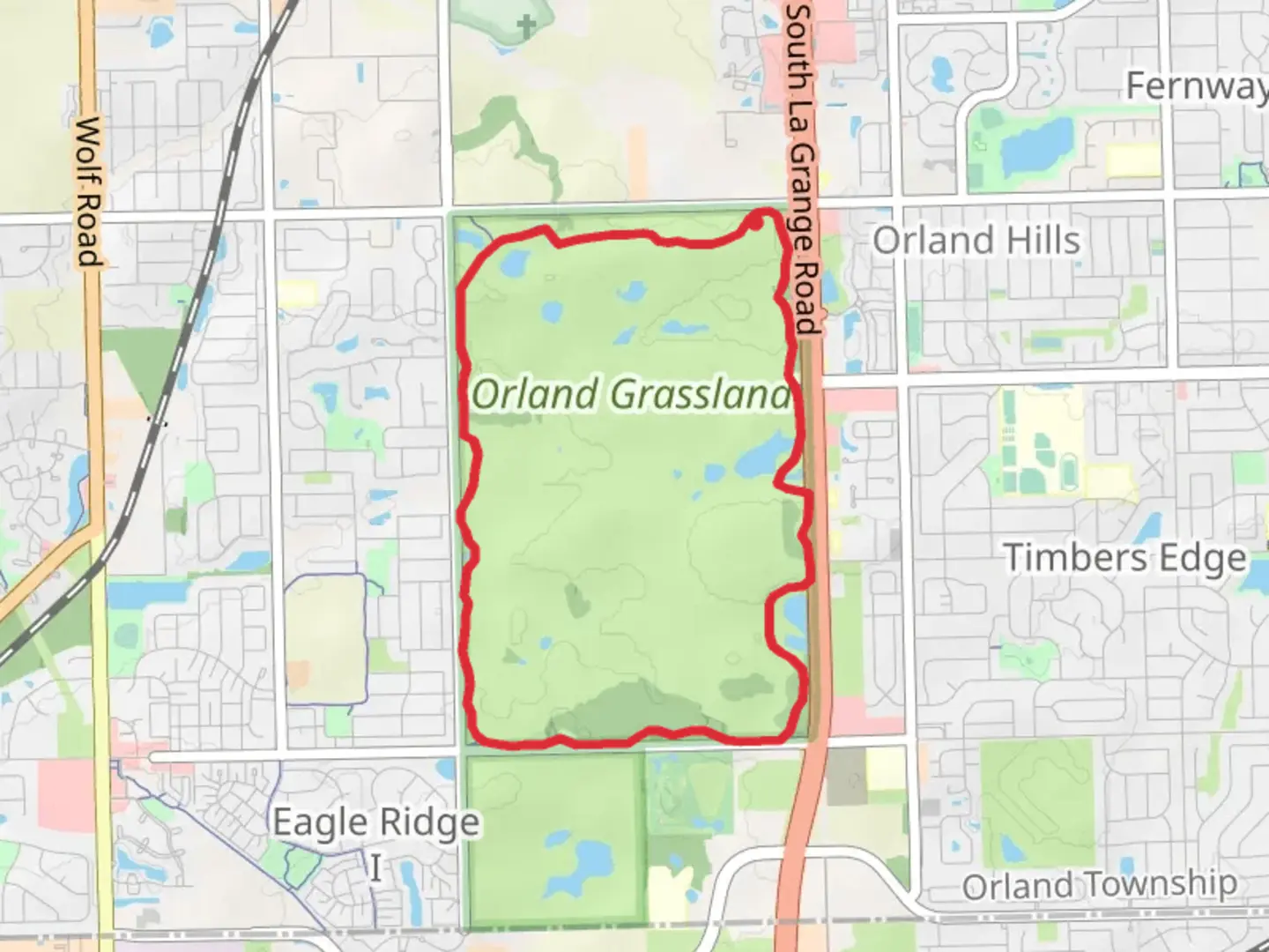 An image depicting the trail Orland Grassland Red Paved Loop and its surrounding area.