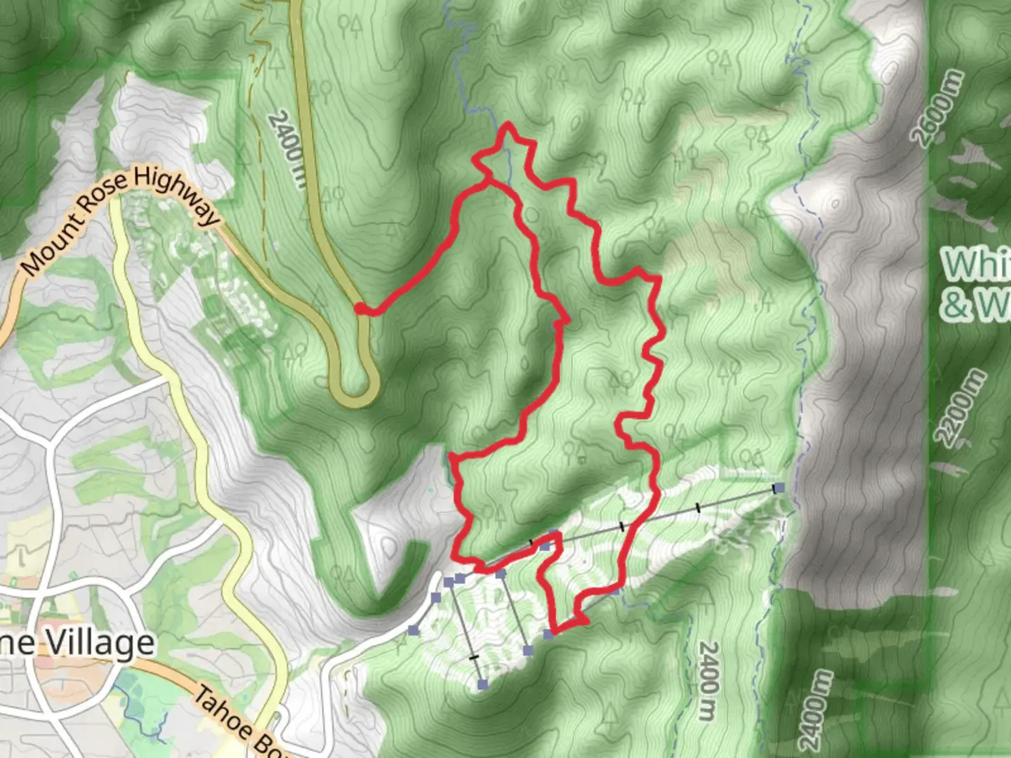 An image depicting the trail Incline Flume Trail and Tyrolean Downhill Loop and its surrounding area.