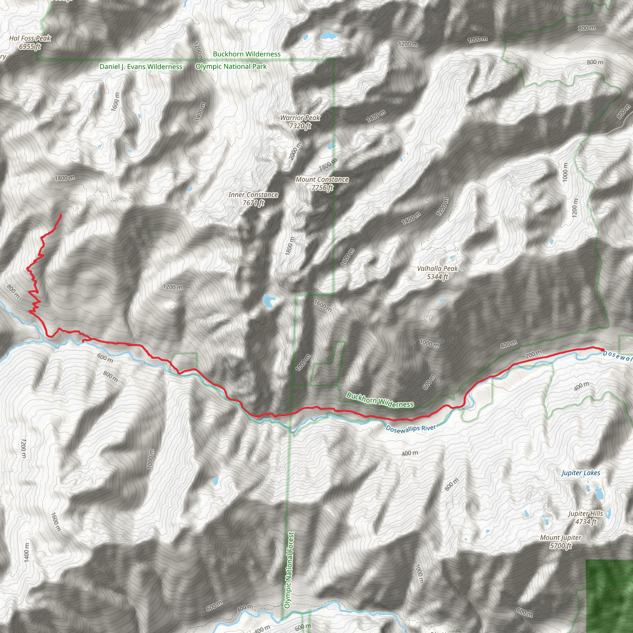Constance Pass via Dosewallips River Trail mobile static map