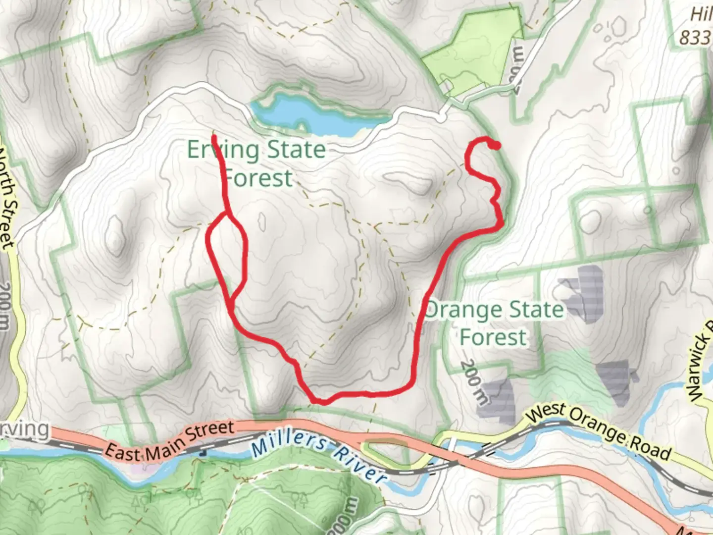 An image depicting the trail Wendell Road Out and Back and its surrounding area.