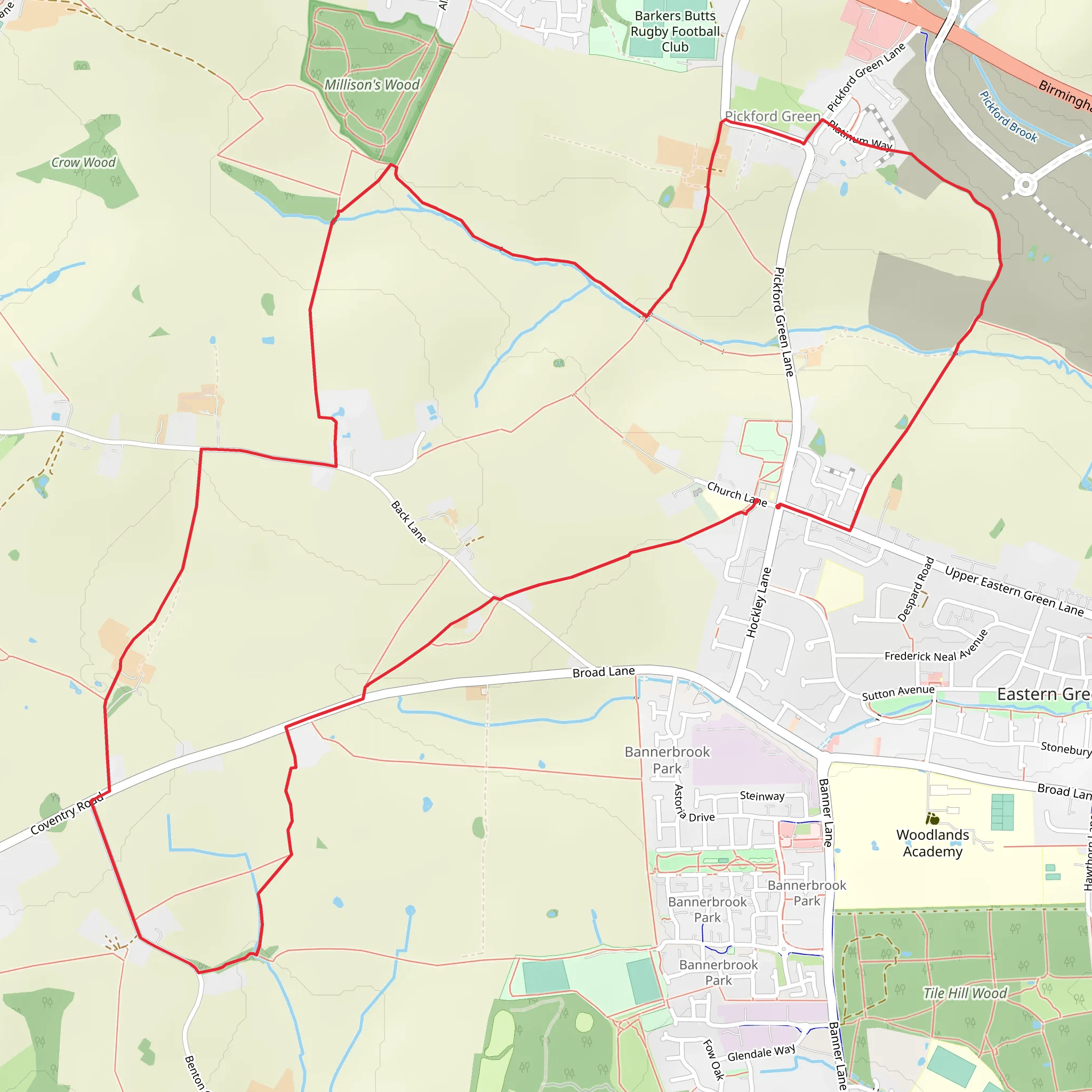 Pickford Green and Benton Green Lane Farm Loop mobile static map