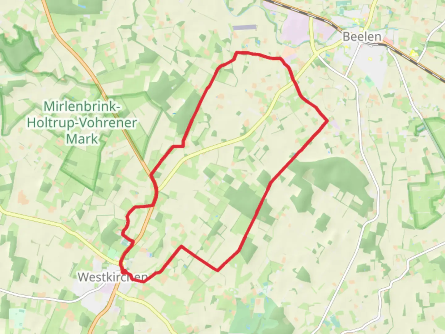 An image depicting the trail Westkirchen Loop and its surrounding area.