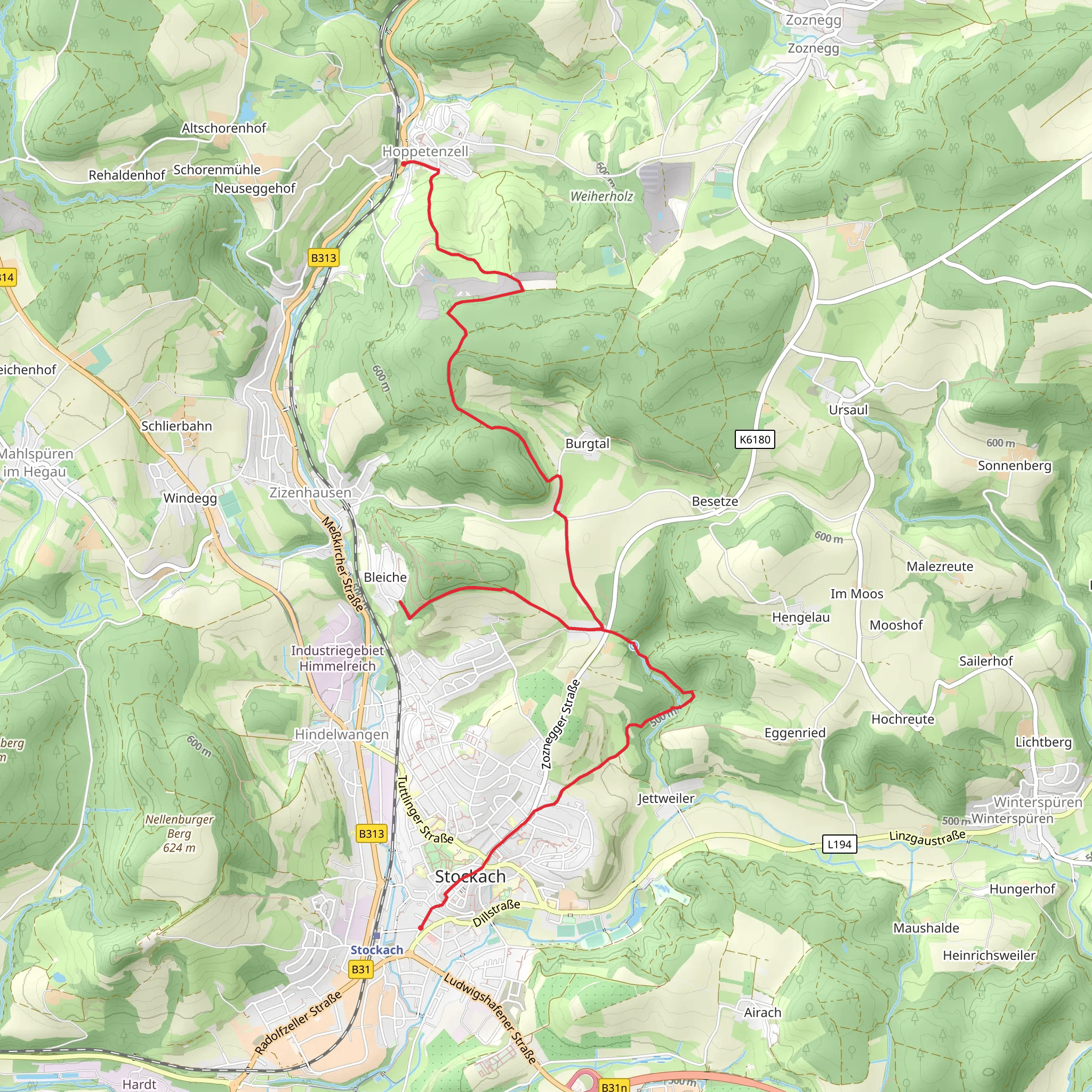 Hoppetenzell to Stockach via Heuberg Allgaeu Weg mobile static map