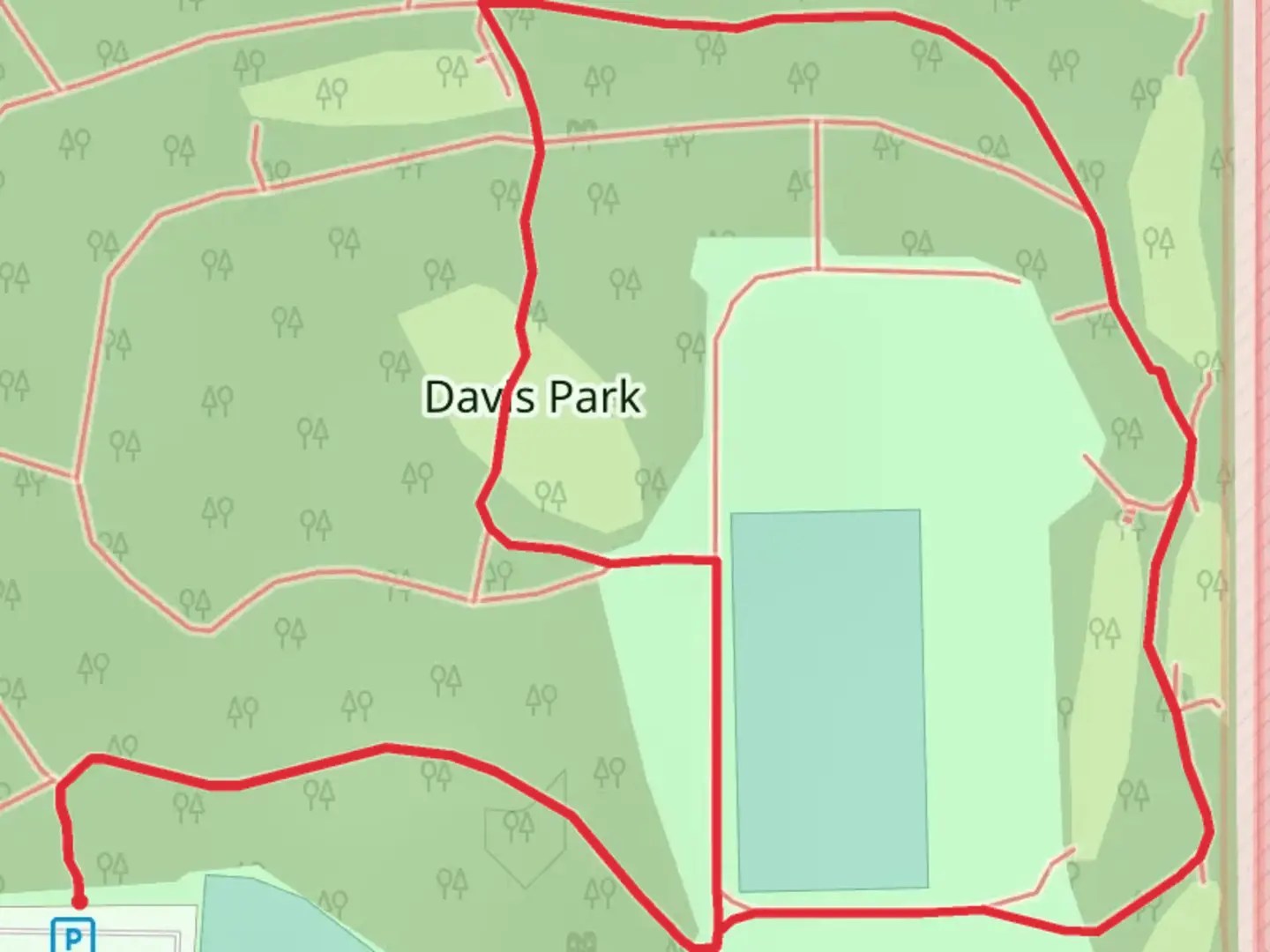 An image depicting the trail Davis Park Loop and its surrounding area.
