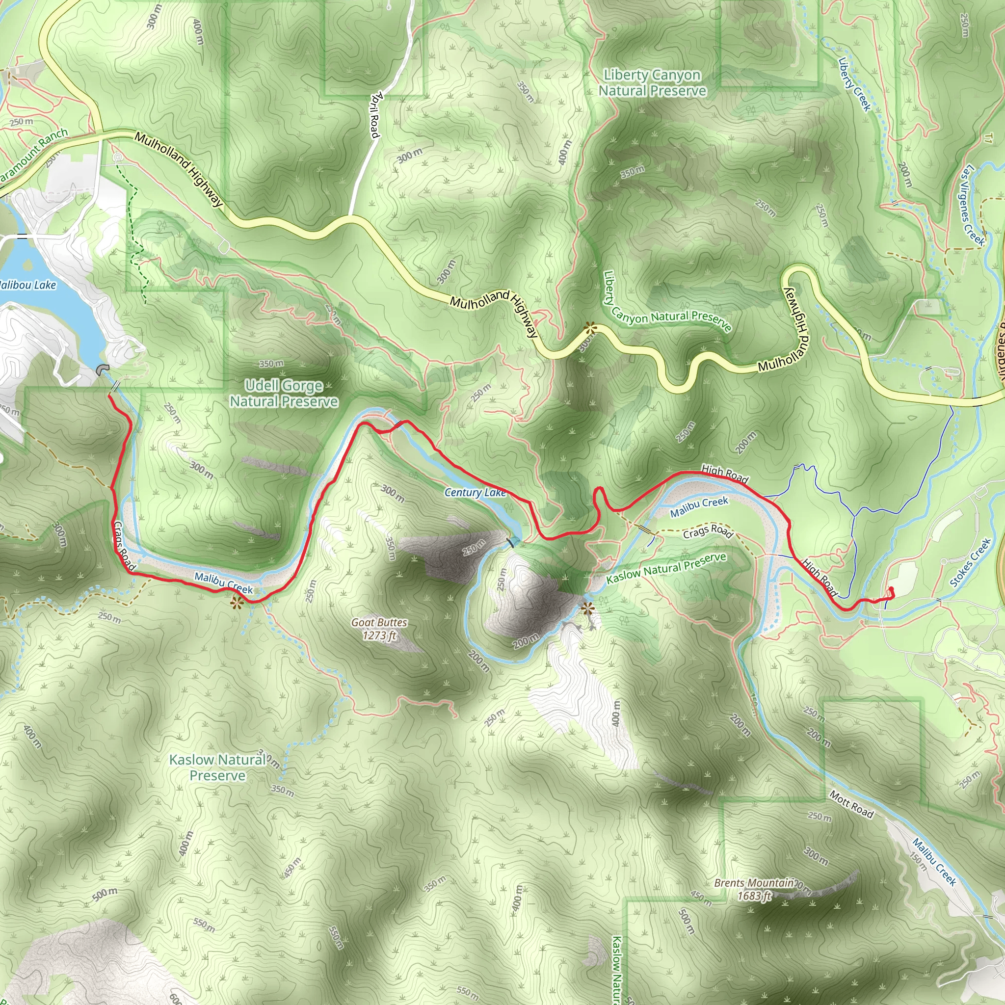 Malibu Creek via High Road Trail mobile static map