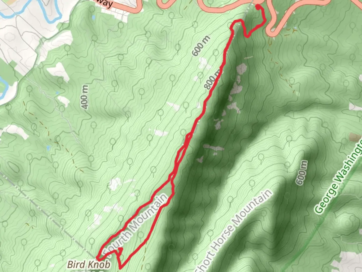 An image depicting the trail Massanutten South - Bird Knob Loop Trail and its surrounding area.